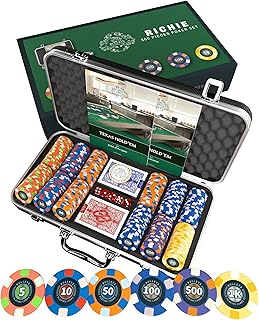 Bullets Playing Cards | Pokerkoffer „Richie“ mit 300 Keramik Pokerchips 10g | Pokerset mit Karten, Würfeln, Dealer Button & Pokerregeln