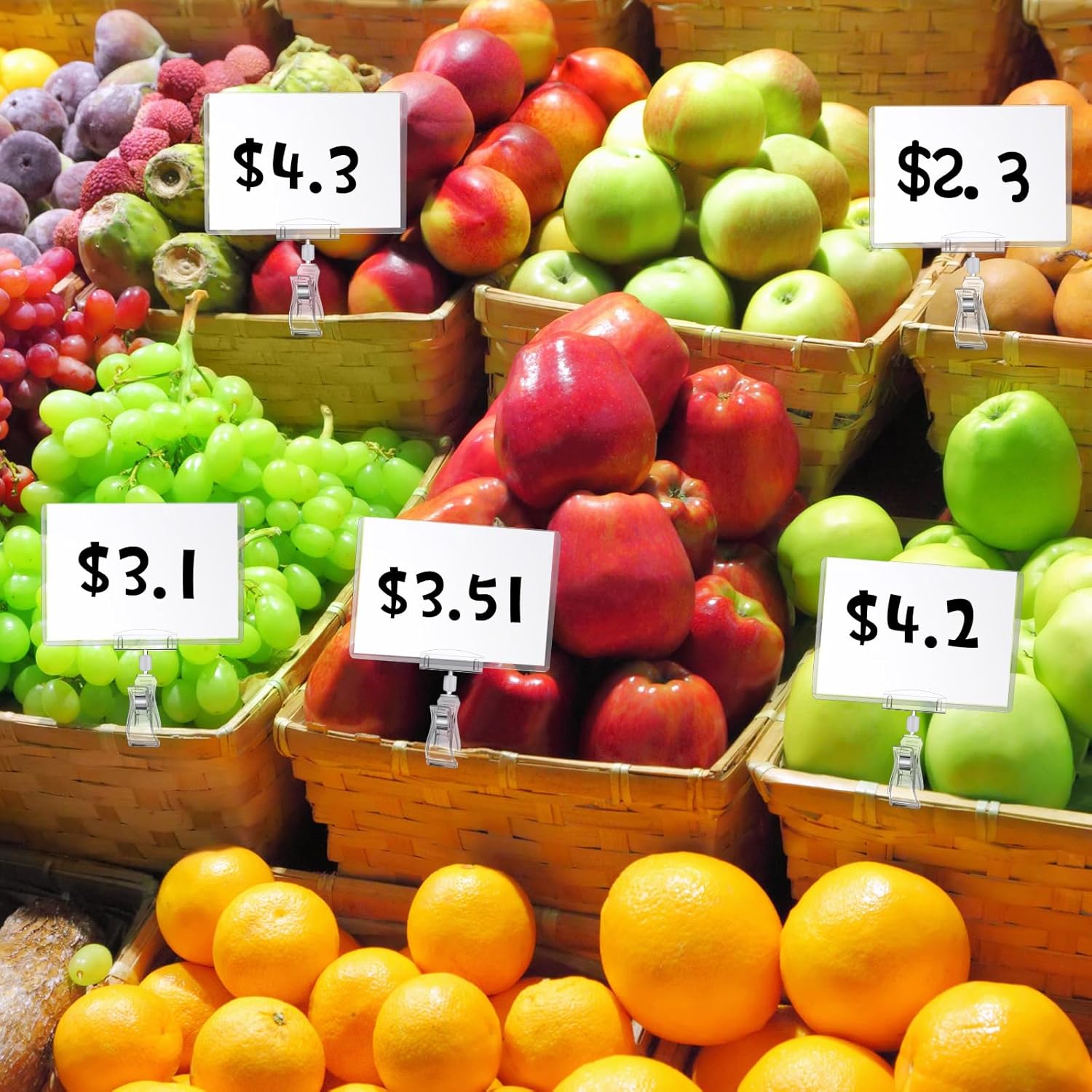 Epakh 20 Pieces Sign Clips Rotating Price Tag Clip Swivel Sign Holder for Handrails or Tubes with 20 Pieces Hard Card Sleeves PVC Card Protector for Shelves Store Supermarket(Sector Style) - Image 5