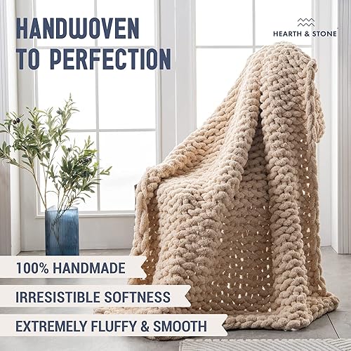 Miniatura 2 de Manta de punto grueso, 50 x 60 pulgadas, 3.7 libras, manta de punto de hilo de felpilla suave, lavable a máquina, manta de punto trenzado hecha a