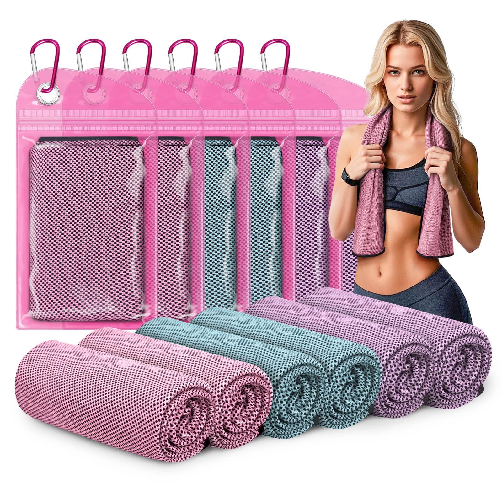 SOOWASH Cooling Towels for Neck 6 Pack ??Sweat Towels for Gym Microfiber 12 X 40 Inch UPF 50+ Sun Protection with 5-Hour ??Cooling Scarf Travel Essentials Soft Breathable(Purple+Blue+Pink)