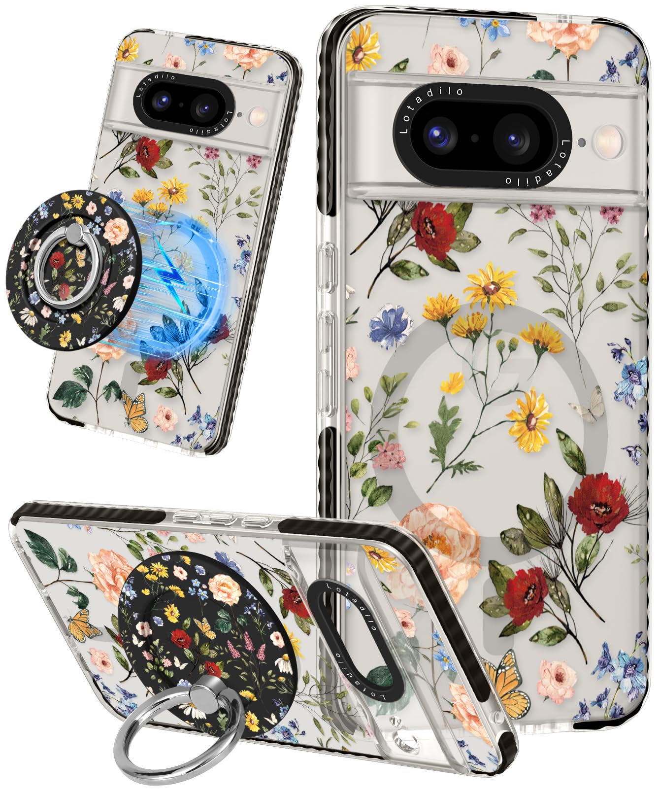 Lotadilo Cute for Google Pixel 8 Case - Compatible with Magsafe Magnetic Ring Holder Stand Kickstand for Women Girls Girly Funny Fashion Pretty TPU