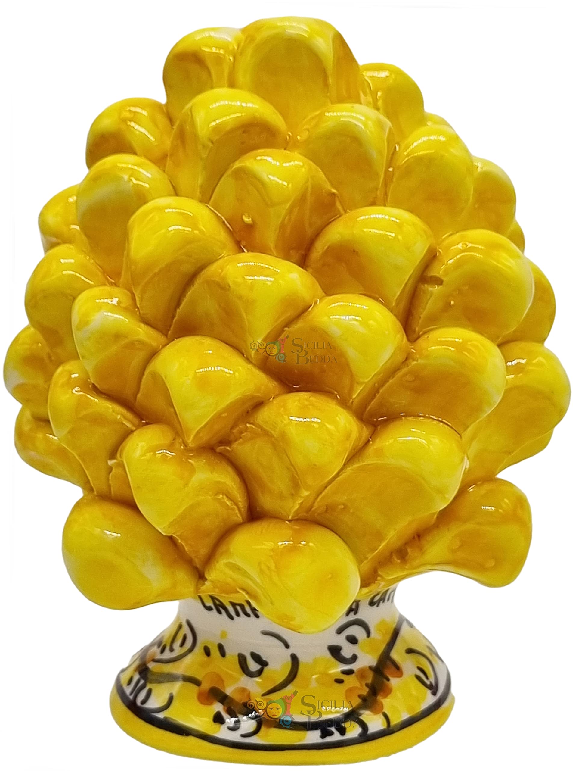 sicilia bedda - Piña siciliana con pie decorado - Modelo de mayólicas - Cerámica de Caltagirone (Altura 12 x 8, Amarillo)