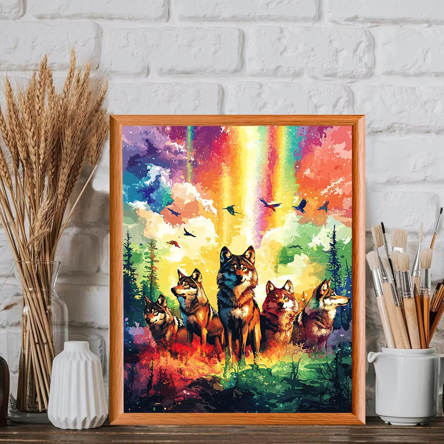 Branco di lupi sotto l'aurora boreale Dipingere con i Numeri, 70x90cm a-484 | Paint by Numbers Kit con Pennelli e Acrilico Pigmento, Fai da te Olio La Pittura di Numeri Kit, Decora la Casa, senza Cornice