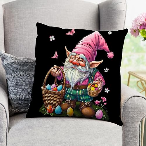 Miniatura 3 de Juego de 2 fundas de almohada de Pascua, cesta de huevo, mariposa, flor, caricatura, zapato, primavera, terciopelo negro, para el hogar, sofá