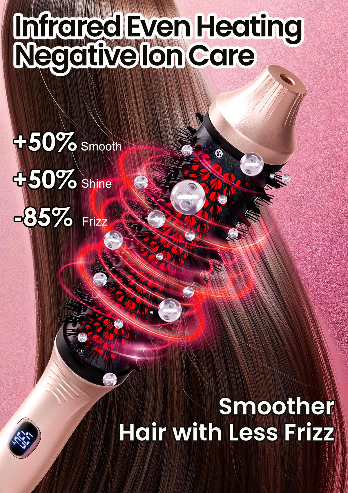 Pink Infrared Thermal Hair Styling Brush with Ionic Ceramic Heating