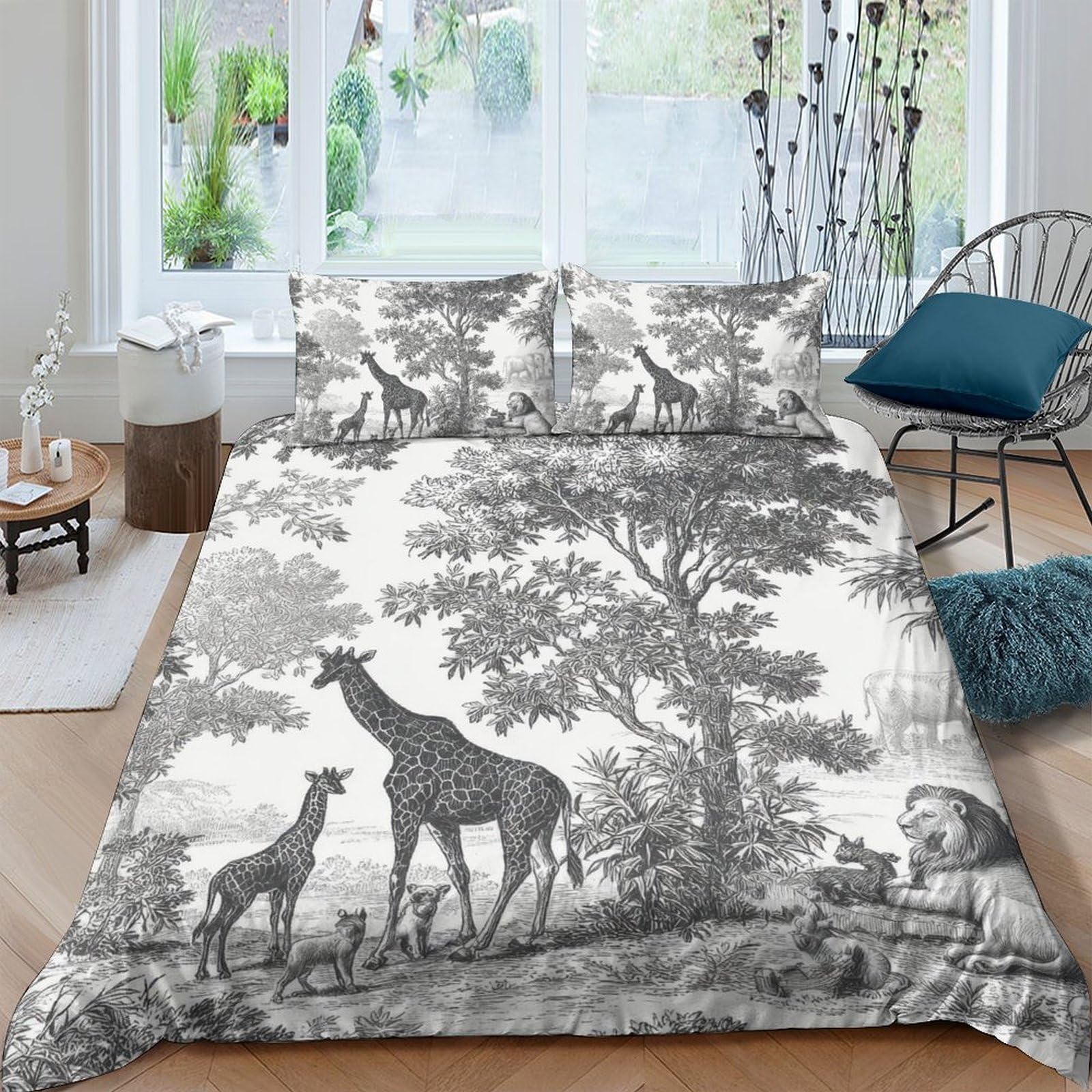 Ctjqhvkz Style-7 3D Printed Vintage Safari Giraffe Fitted Sheet Microfiber Soft Bedroom Decor Jungle Animal Mattress Cover Single（135X200cm）