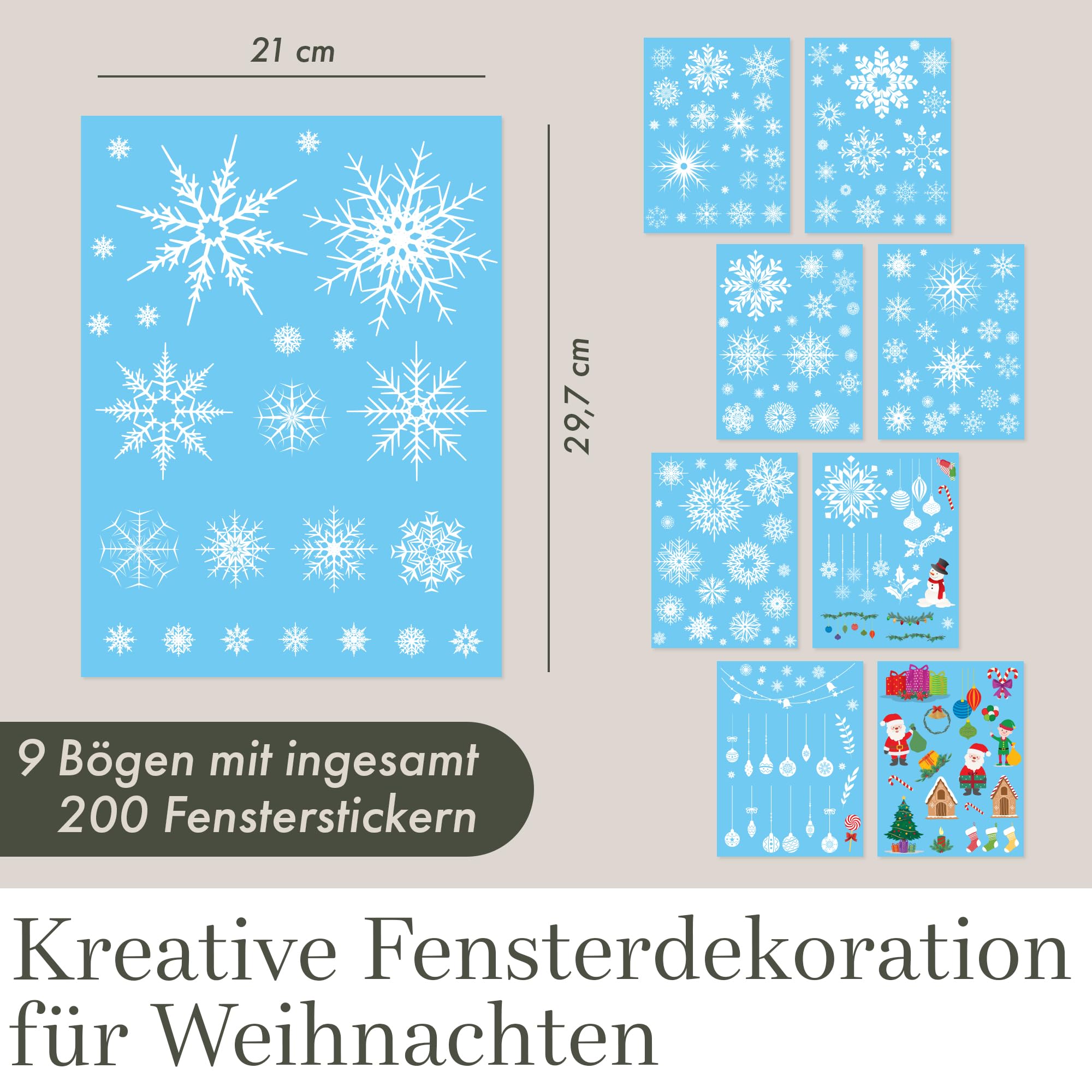 Weihnachts-Fensteraufkleber – 6 Bögen Mit Schneeflocken & Motiven, Statisch, Wiederverwendbar