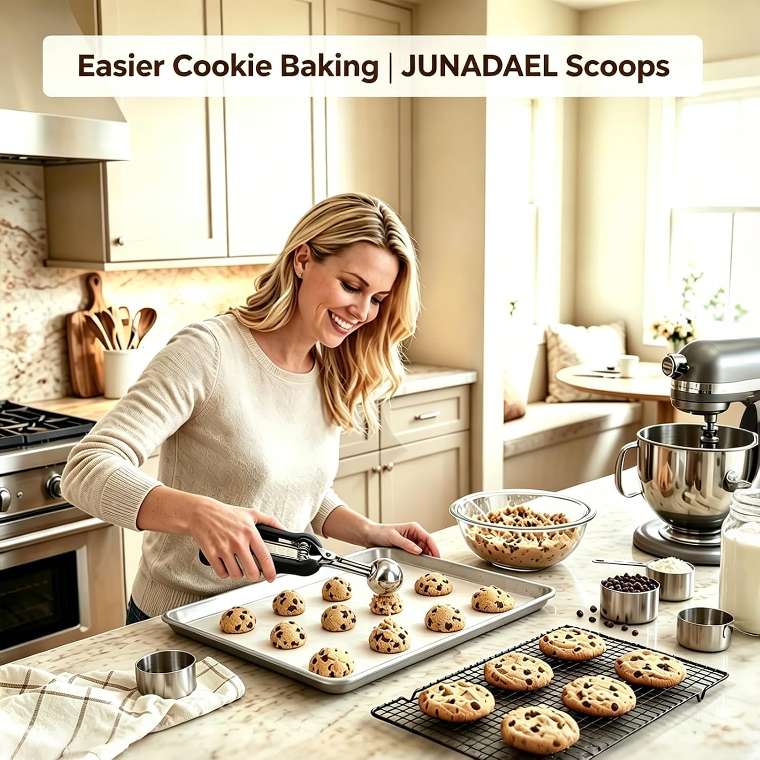 JUNADAEL J Mini Cookie Scoop, Extra Small 1/3 Tbsp Scoop,1 Tsp Cookie Dough Scoop, Melon Baller Scoops, Mini Ice Cream Scoop, Comfortable Grip, Non-Slip, For Making Cookie Melon Ball Ice Cream