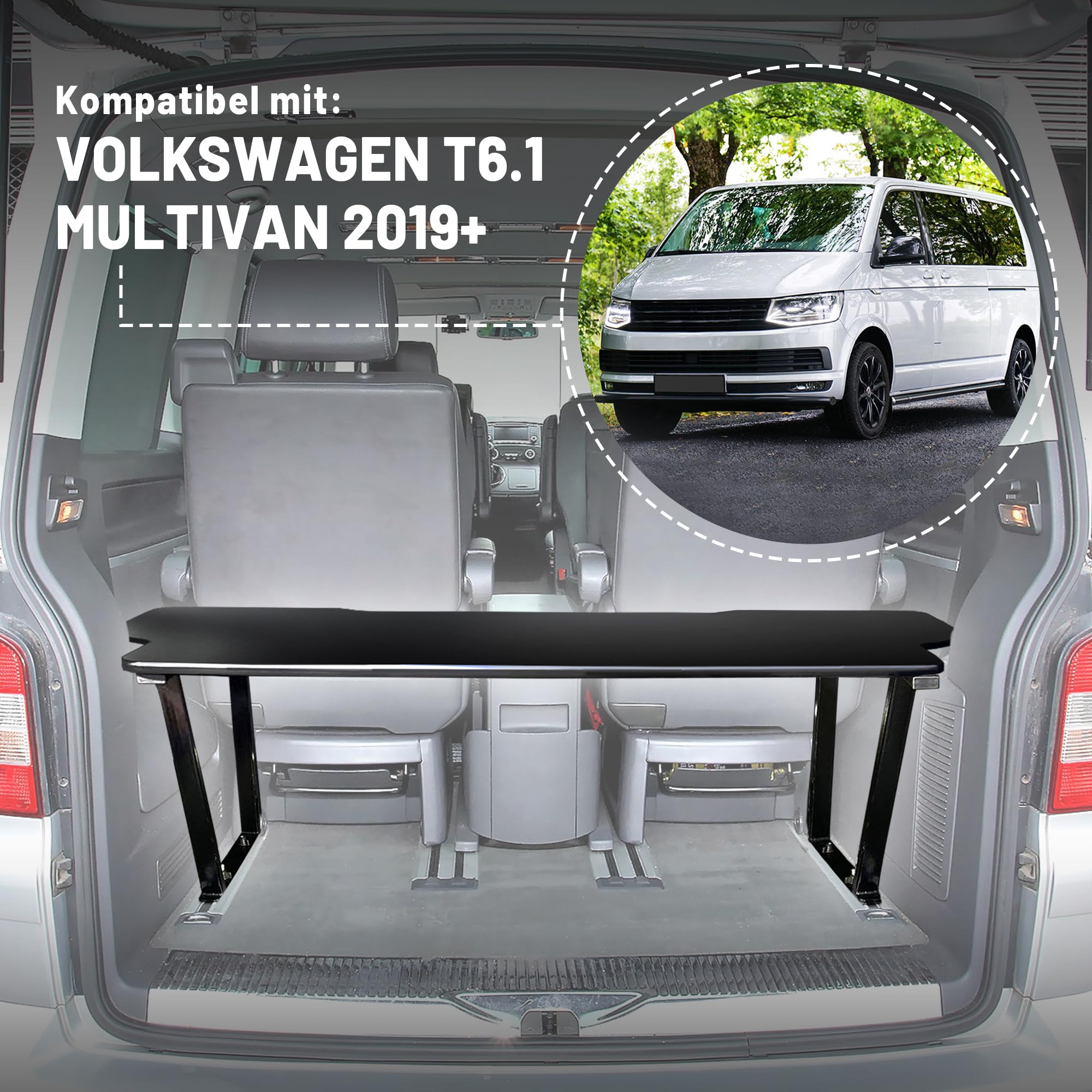 CHROMEMASTER | Kompatibel für VW T6.1 2019+ Multivan | Faltbar Bett für Auto, Multiflexboard Bettverlängerung für Camper, Campingbett, Klappbett, Regal, Tisch | Zubehör für den Wohnmobil