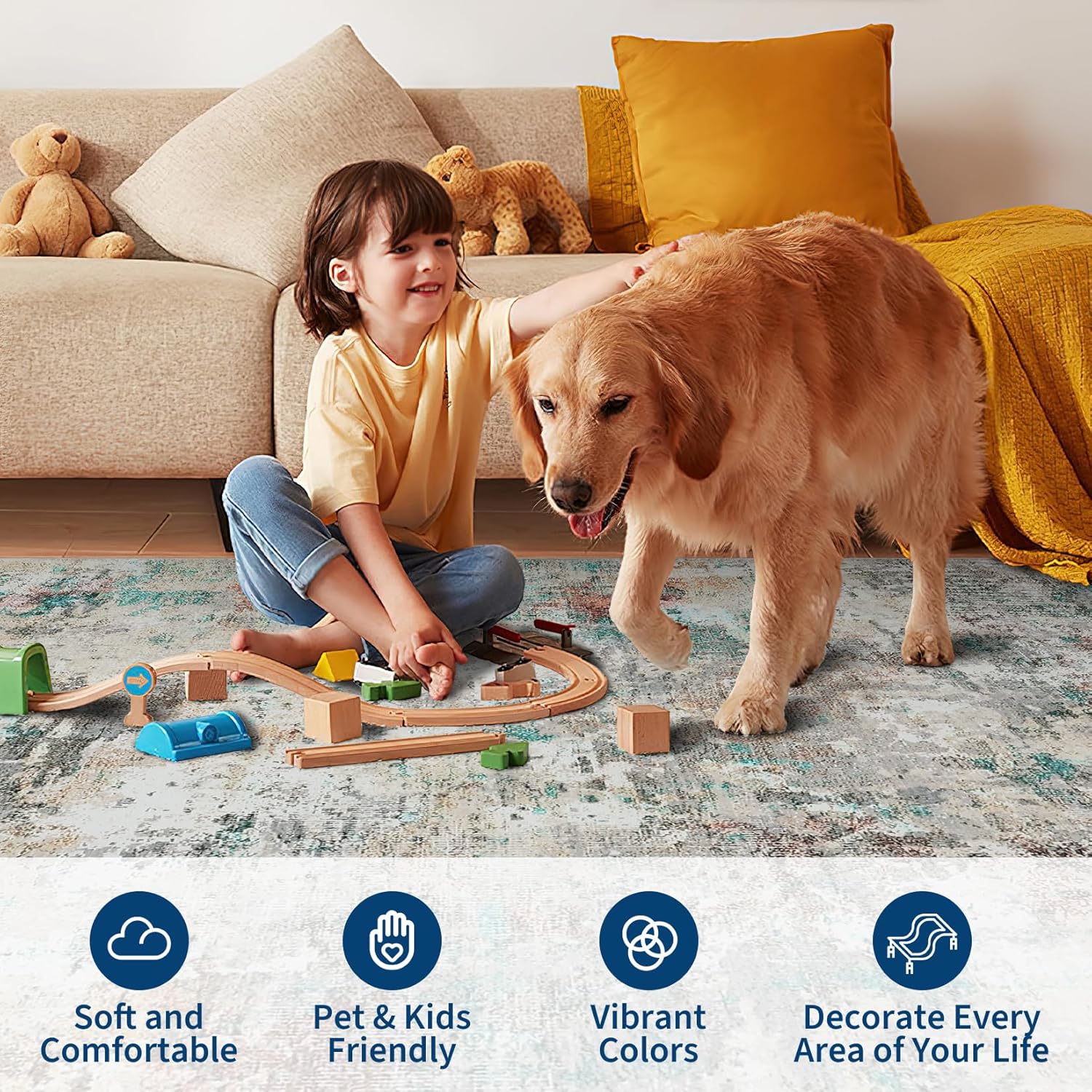 ROYHOME Modern Abstract Runner Rug 2x5 Washable Non Slip Stain Resistant Rug for Bedroom Living Room Non Shedding Low Pile Indoor Floor Cover,Colorful