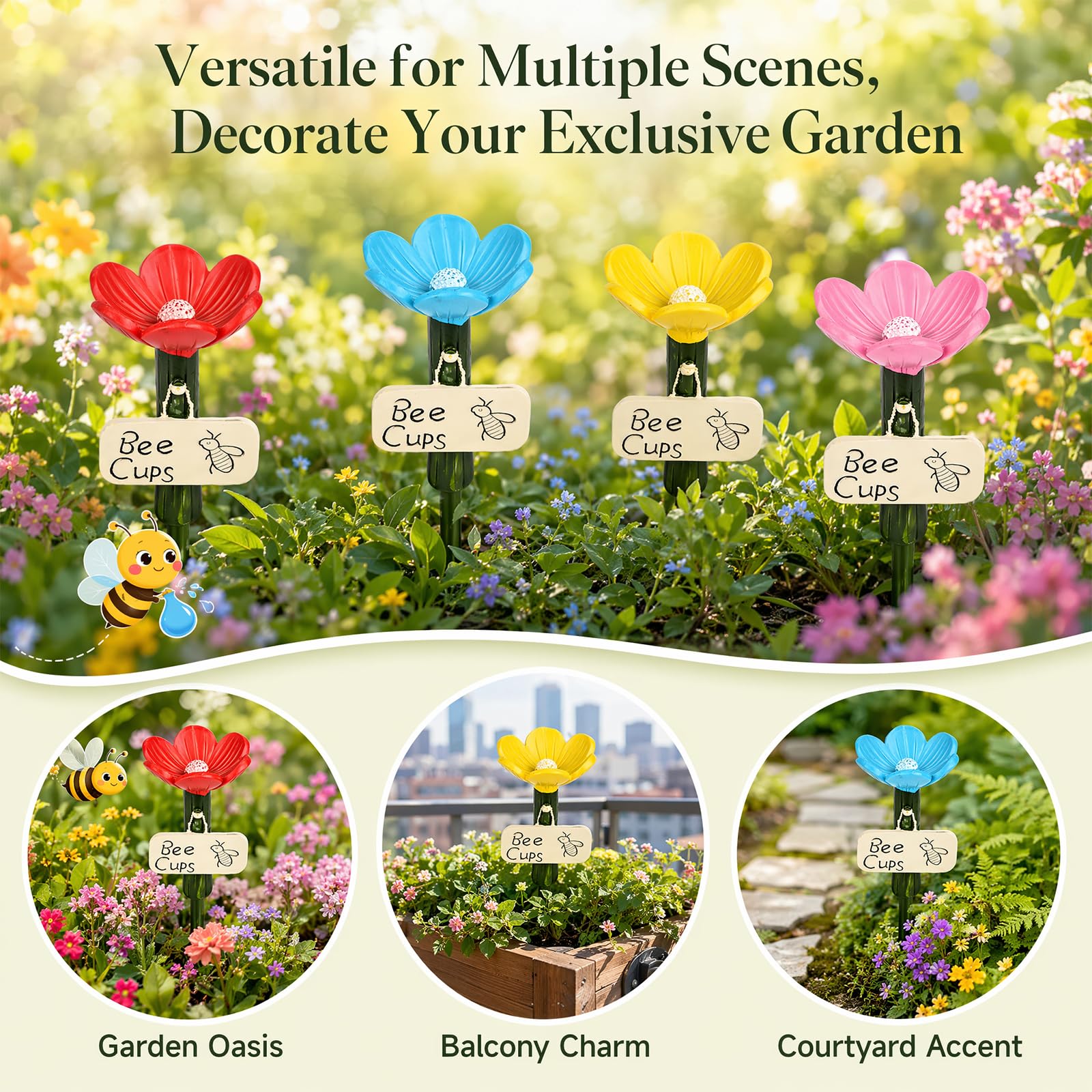 4 Stück Insektentränke, Bienentränke für Den Garten, Cups for Bee, Insektentränke Garten für Insekten, Bienentränke für Durstige Bestäuber, Hummeln Landeplatz Garten Terrasse Balkon