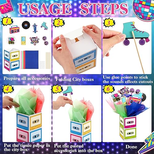 Miniatura 3 de 12 juegos de 168 piezas de centros de mesa de los años 80, decoraciones retro de fiesta de los años 80, decoración retro de hip hop con caja de