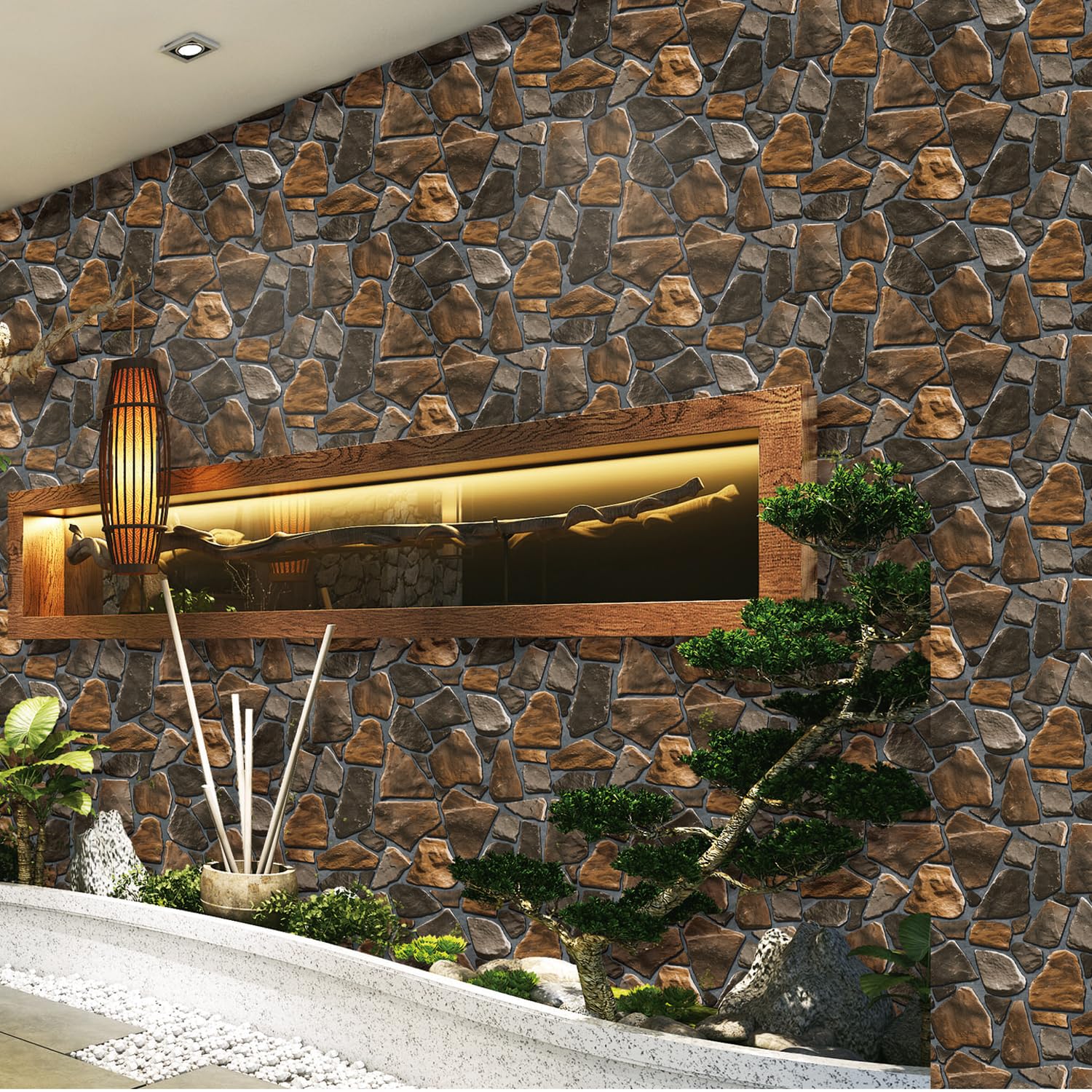 Wallpaper Empire Brown Wpe® 3D Old Country Fieldstone Vinyl Wallpaper – Rustic Stone Wall Covering, Smooth Vinyl, Washable, Durable, 9.5M X 53Cm Roll – Hm11-1201