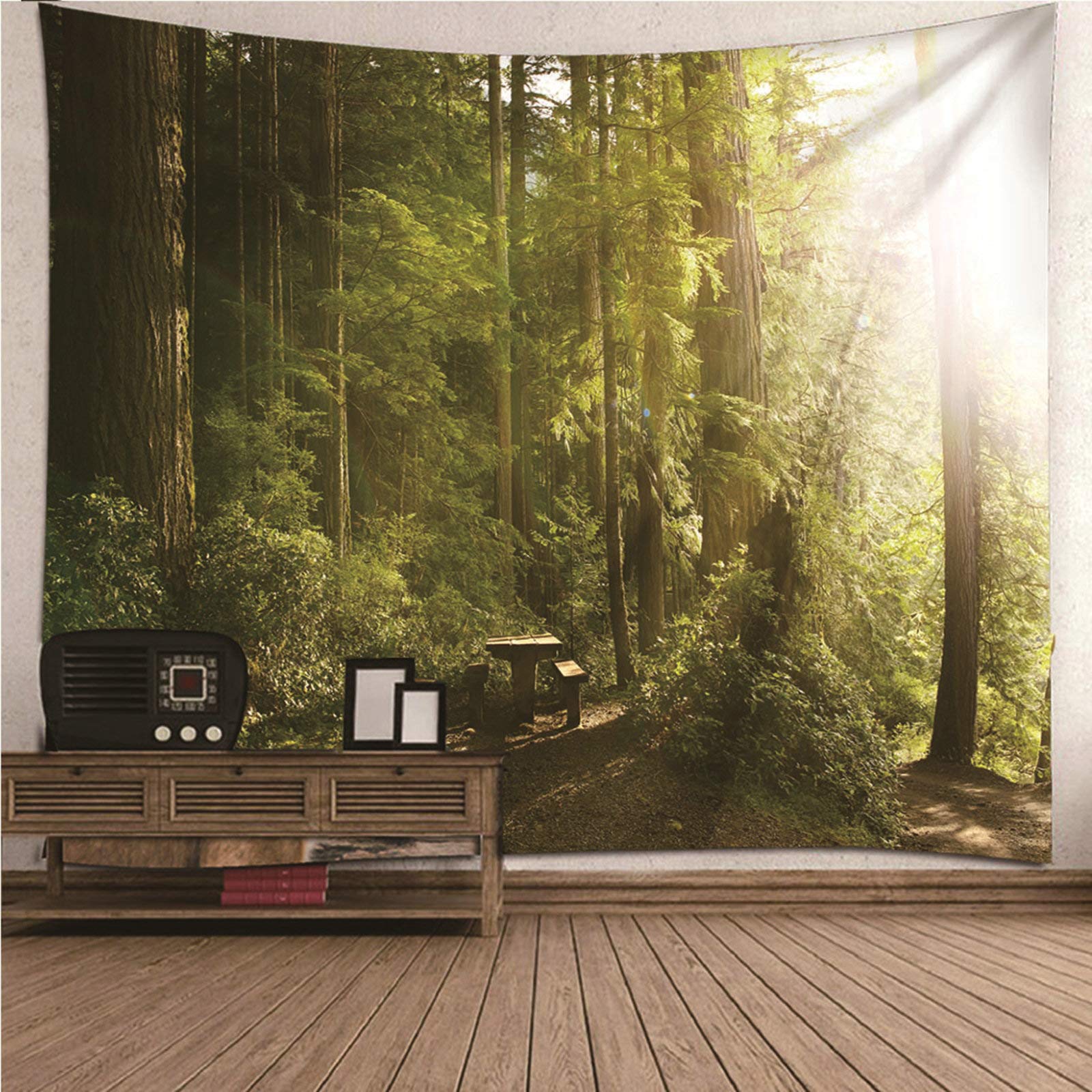 Tapiz de pared KnSam con estampado de bosque en 3D: mantel de poliéster verde 150x150cm