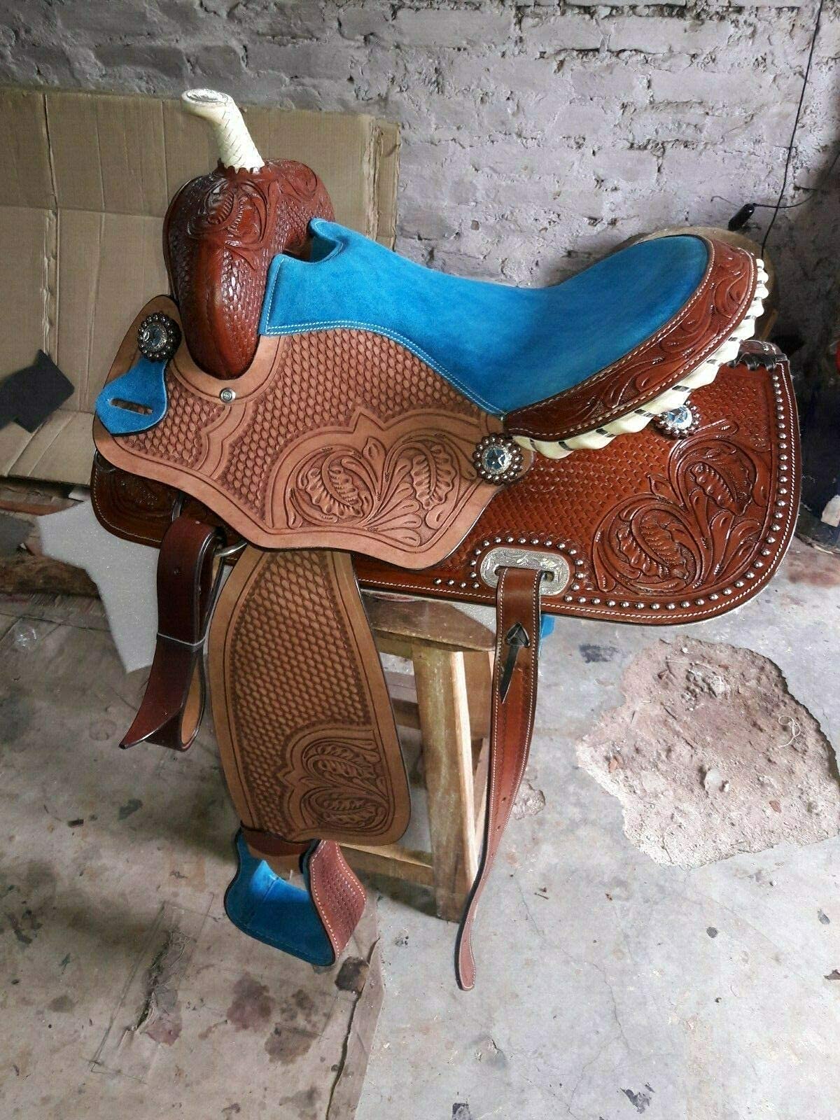 Equestrian Universe Western Barrel Racing Sella con testa e collare per seno abbinato