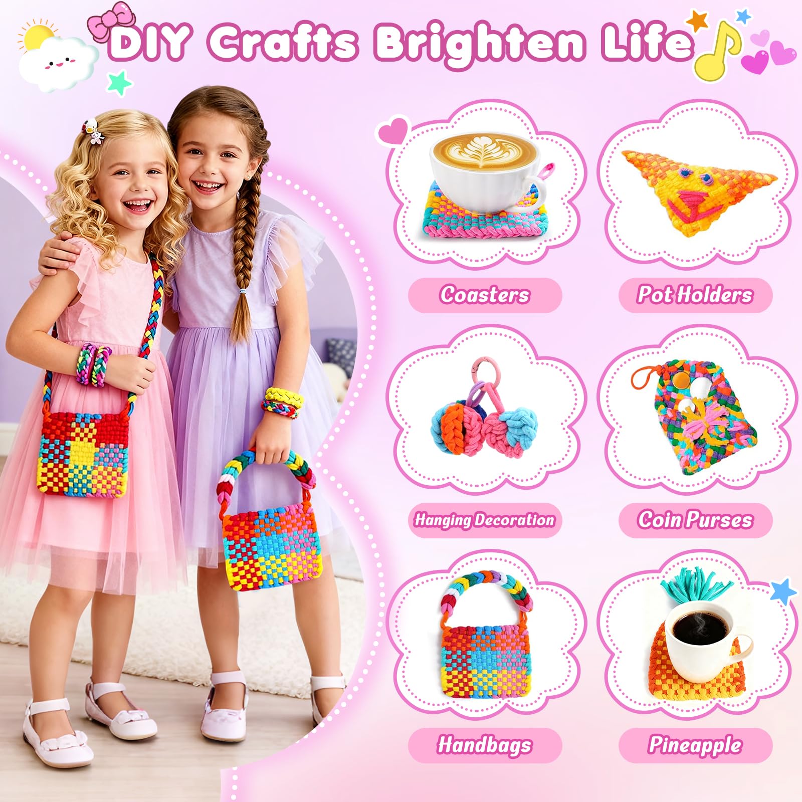 Kit de Métier à Tisser Jouets, 360 Boucles pour Dessous de Plat, Loisirs Créatifs DIY pour Adultes et Enfants de 6 à 13 Ans, Coffret Tisseur Portable - Cadeau de Noël et d'Anniversaire pour Filles