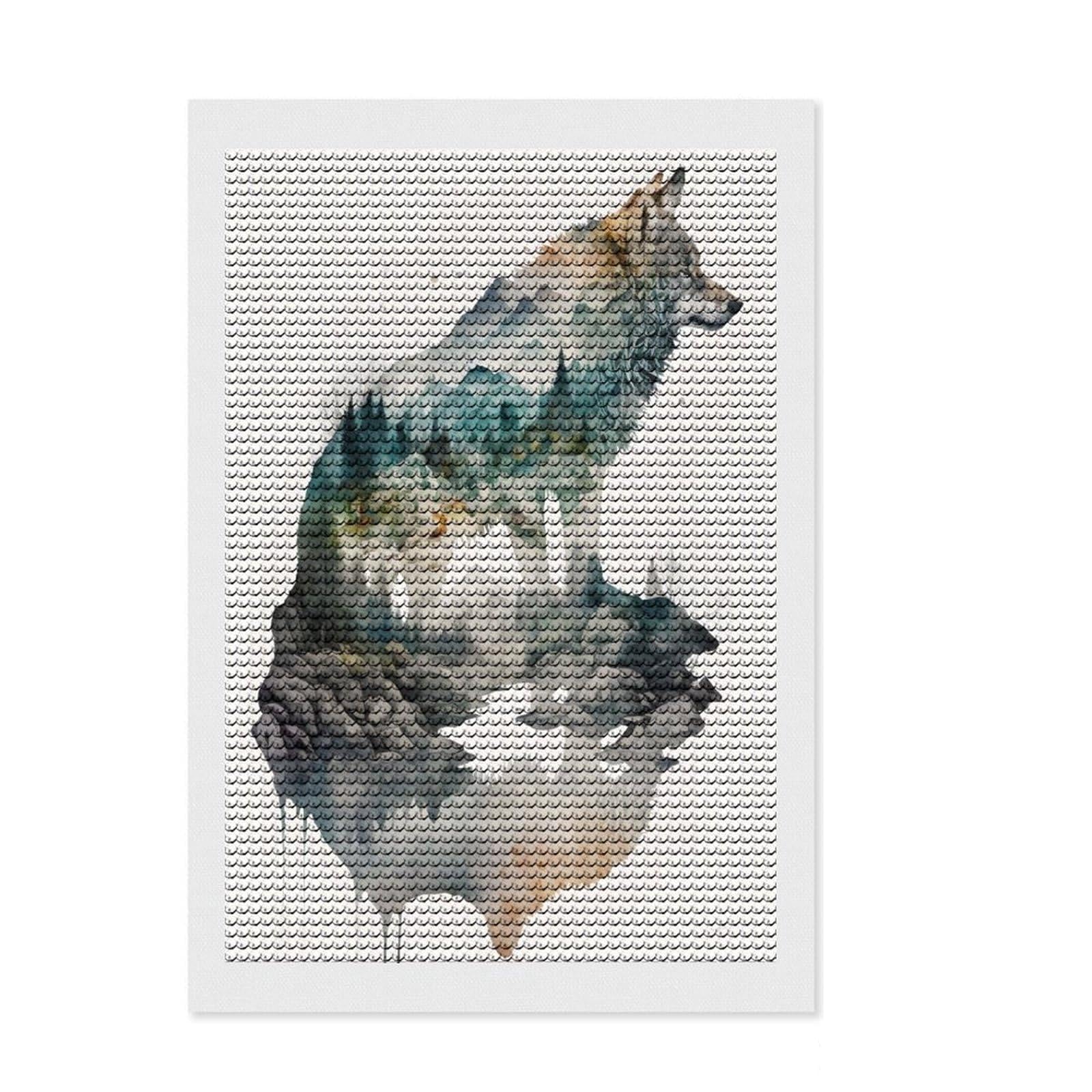 Junmoney Wolf Watercolors Full Drill Diamond Painting Kit 8"x12", for Beginners, Relaxing DIY, Full Kit Included, Thoughtful Present