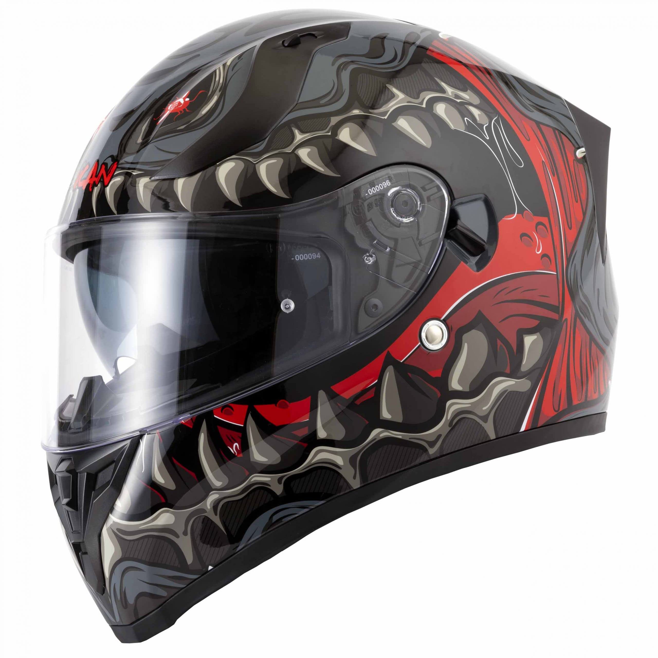 Vcan H128 Full Face Dual Visor Motorcycle Helmet Titan Grey Red