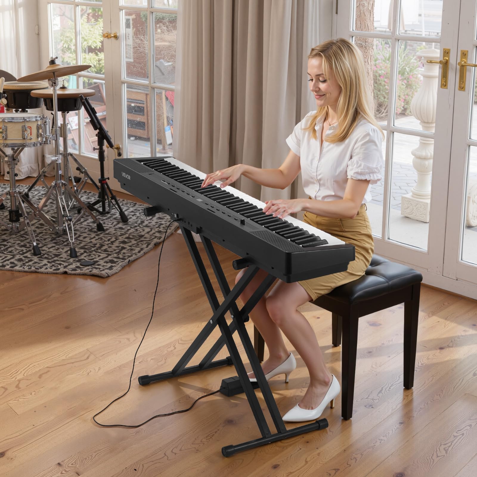 VEVOR Pianoforte Digitale a 88 Tasti, Tastiera Pianoforte con Altoparlanti, con Supporto a X, Pedale Sustain, Funzione di Registrazione, 280 Toni, Connessione Wireless, per Principianti, Nero