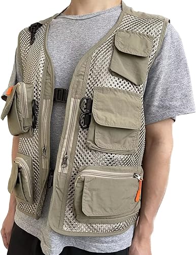 Miniatura 7 de Chaleco de malla transpirable con múltiples bolsillos para hombre, viajeros al aire libre, pesca con mosca, fotografía