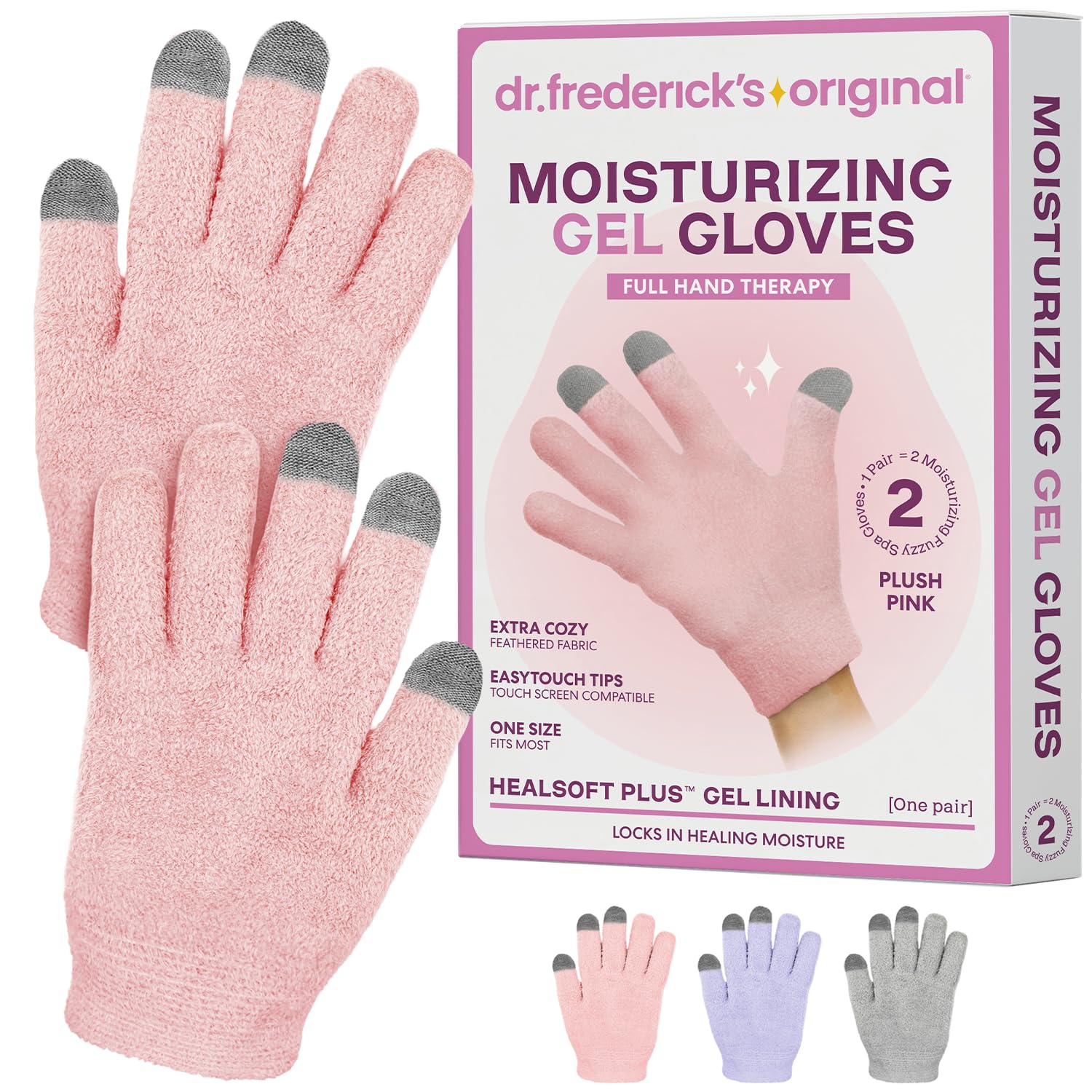 Dr. Frederick’s Original Moisturizing Gel Gloves – Deep Moisturizing and Fast Relief for Dry Hands – Touchscreen-Friendly – Mango Butter, Shea Butter, Jojoba, & Coconut Oil - Plush Pink
