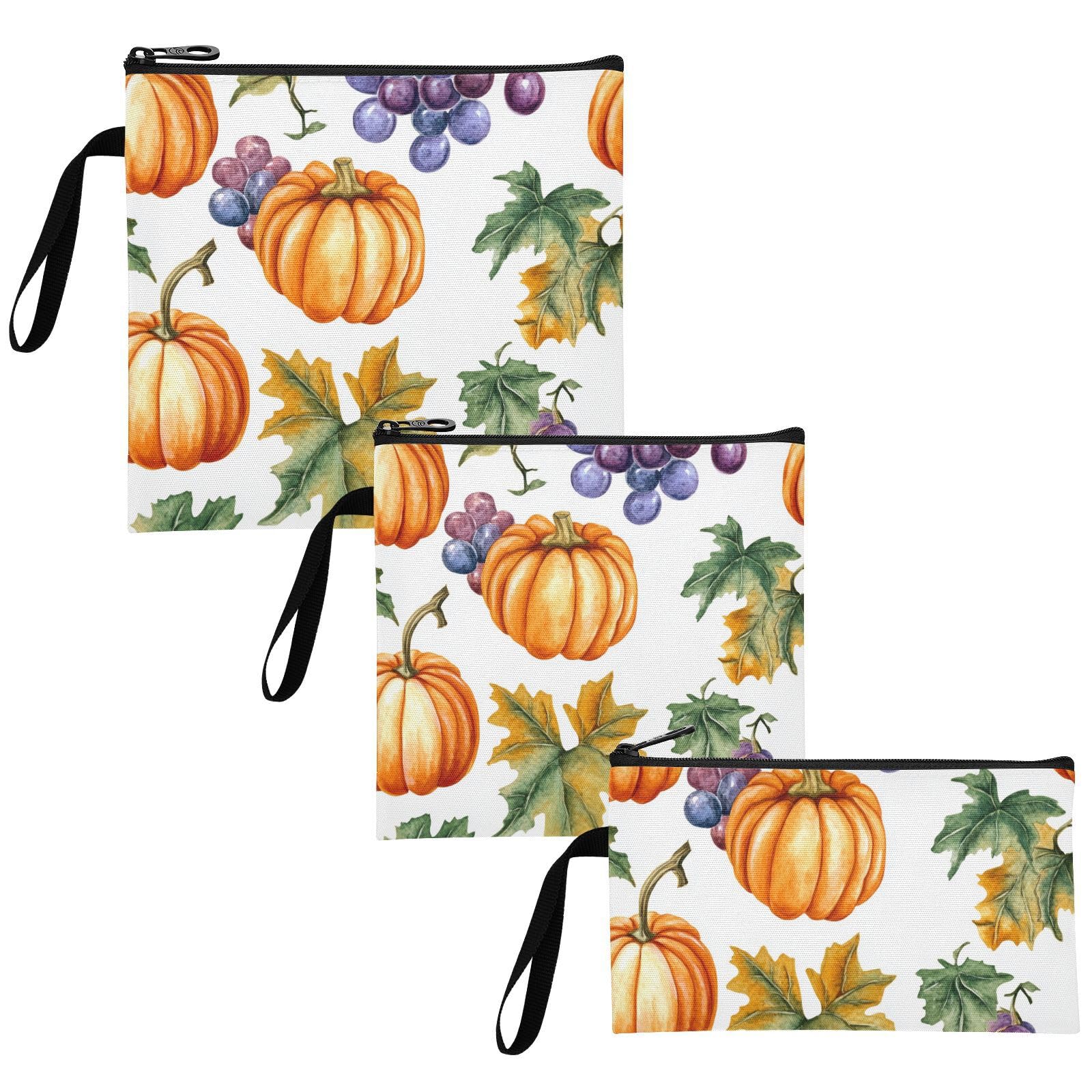 Pumpkin Grapes Retro Vintage Pack of 3 Reusable Sandwich Snack Bag Portable Emergency Food Bag for Travel Items, Home Organization
