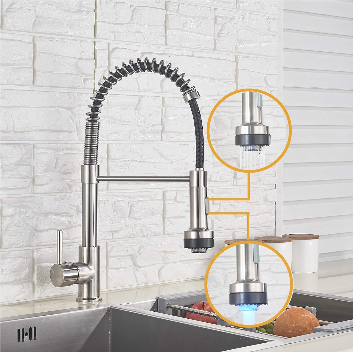 Bіg Sаlе Brushed Nickel Kitchen Faucet,LED Spring Kitchen Faucets ,Kitchen Sink Faucets Pull Down Sprayer Single Handle Oulantron Commercial Faucets Stainless Steel Hоlіdау Dеаlѕ 🛒 Brushed Nickel Kitchen Faucet,LED Spring Kitchen Faucets ,Kitchen Sink Faucets Pull Down Sprayer Single Handle Oulantron Commercial Faucets Stainless Steel