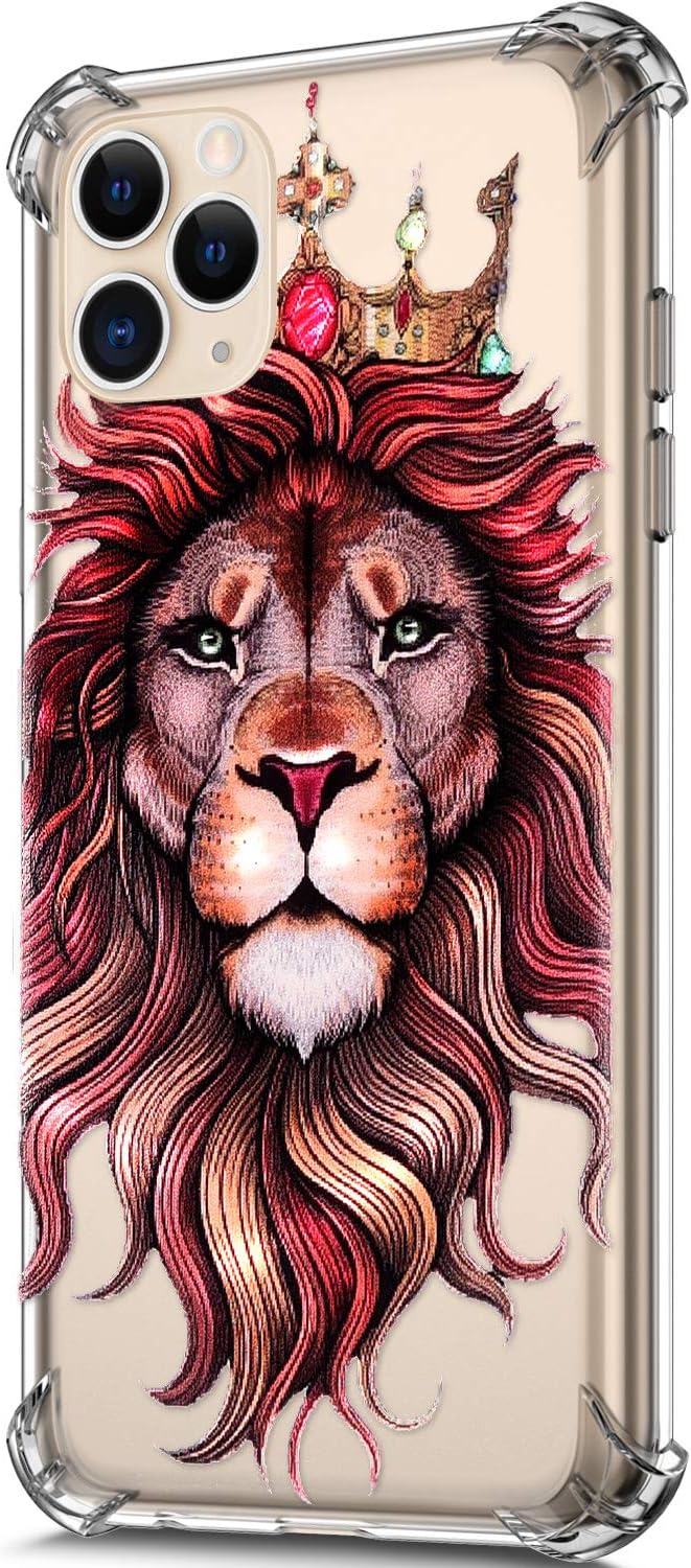 ikasus Case for iPhone 11 Pro Max,Clear Embossed Art Painted Pattern Design Soft & Flexible TPU Ultra-Thin Shockproof Transparent Girls Women TPU Case Cover for iPhone 11 Pro Max Silicone Case,Lion