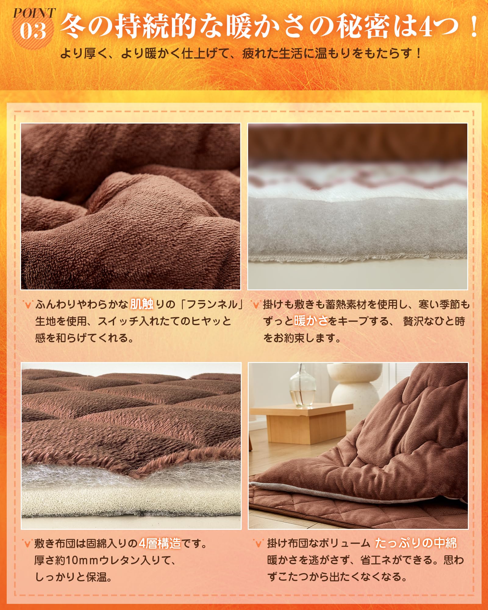 Amazon.co.jp: VK Living こたつ布団 正方形 掛け敷きセット【SUPER