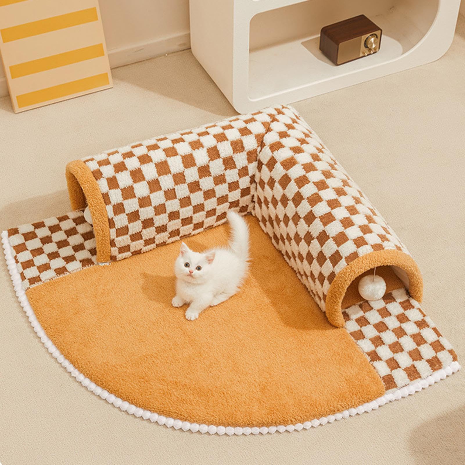 Lit Tunnel Pour Chat D'intérieur – Grotte 2 En 1 Avec Boule En Peluche, Confortable Et Résistant Aux Rayures, Jouets Pour Chiot, Lapin, Furet