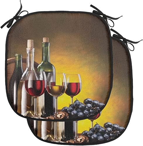 Lunarable Juego de 2 cojines para silla de vino, botellas de vino y copas de uvas, arte impreso con imágenes, bebida romántica gourmet, acolchado de
