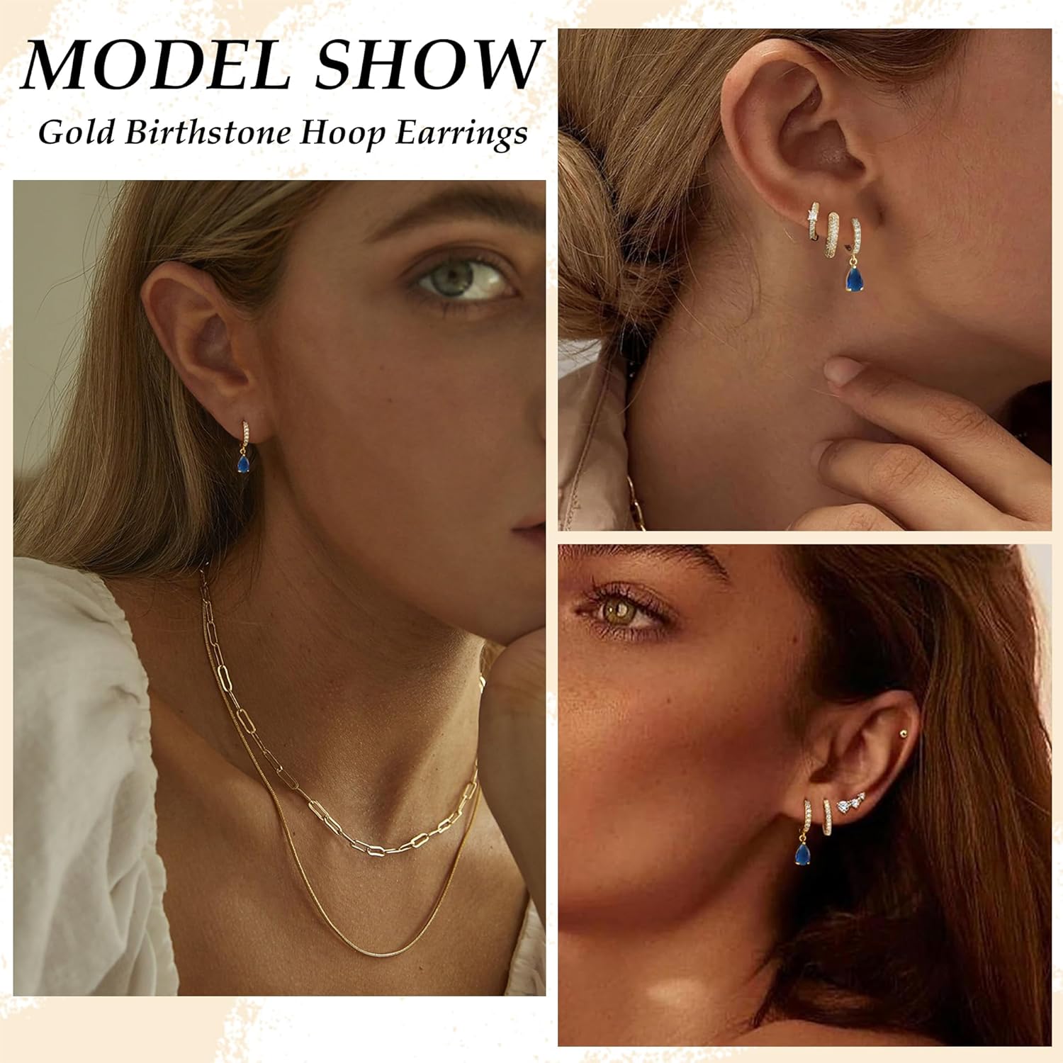 TOBENY Dangle Earrings for Women Trendy 14K Gold Plated Hypoallergenic Drop Hoop Earrings Dainty Diamond Green Emerald Birthstone Huggie Earrings for Birthday Gifts - Image 4