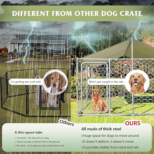 Miniatura 5 de Grepatio Perrera exterior para perros con carcasa impermeable para perros grande, jaula de acero galvanizado con bloqueo seguro