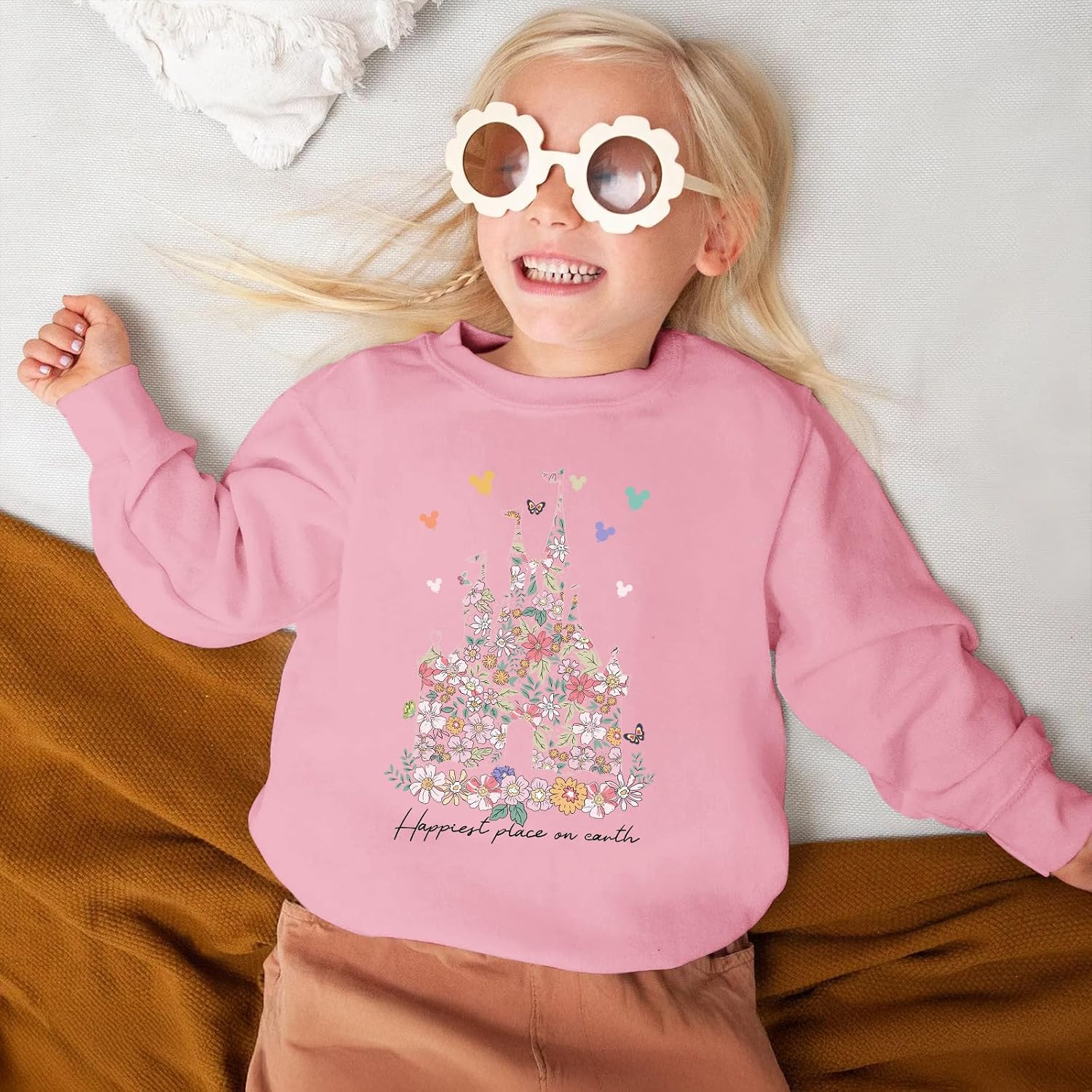 Magic Kingdom Sweatshirts for Girls Magical Floral Castle Graphic Long Sleeve Shirt Kids Vacation Pullover Tops