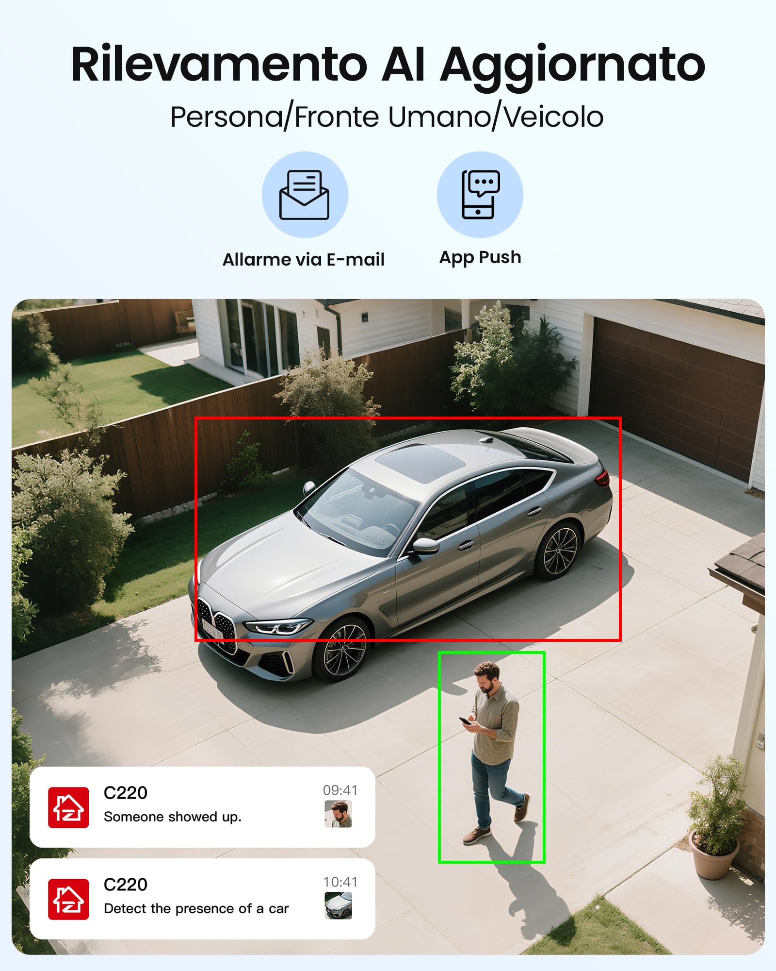ZOSI 8MP PoE Telecamera di Sorveglianza Esterna, Rilevamento Persone/Veicoli, Visione Notturna IR 30 m, Compatibile SOLO con NVR PoE 4K della ZOSI, C220
