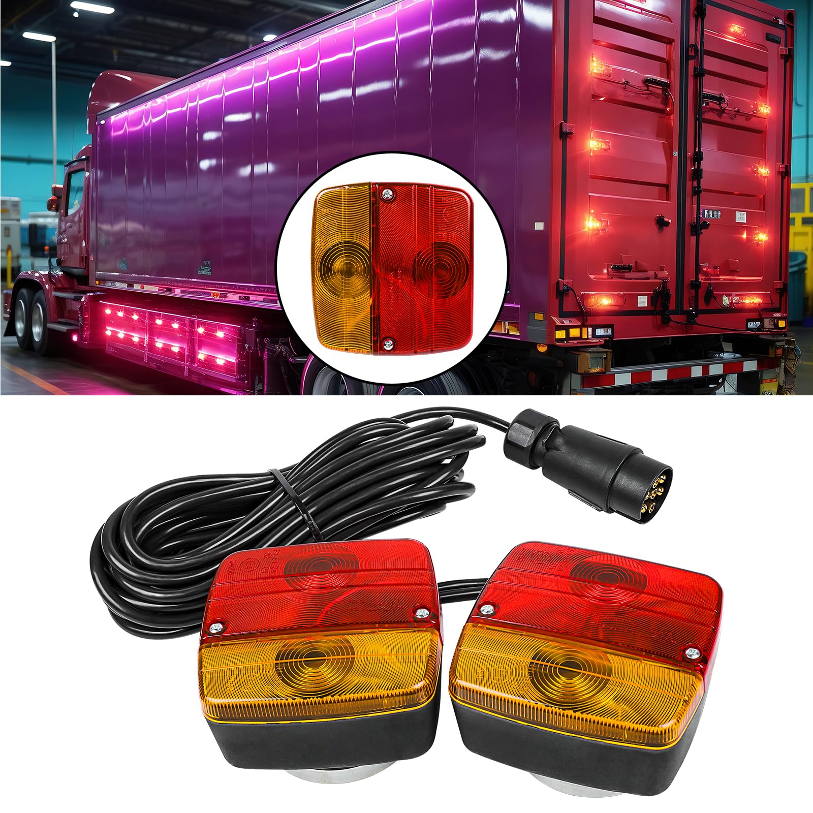Yinaolan Magnetische Draadloze LED Trailer Achterlichten Kit, 12/24V Waterdichte Oplaadbare Rem Achterlicht Indicator Lampen Set voor Trekker Vrachtwagen Caravan Vrachtwagen RV ECE Goedgekeurd