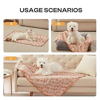 WLLHYF 2 PCS Pet Blanket Flannel Cozy Warm Calming Blanket Paw Print Throw Bed Cover For Cat Dogs Puppy Kitten (23x16 Inch) (Pink + Beige