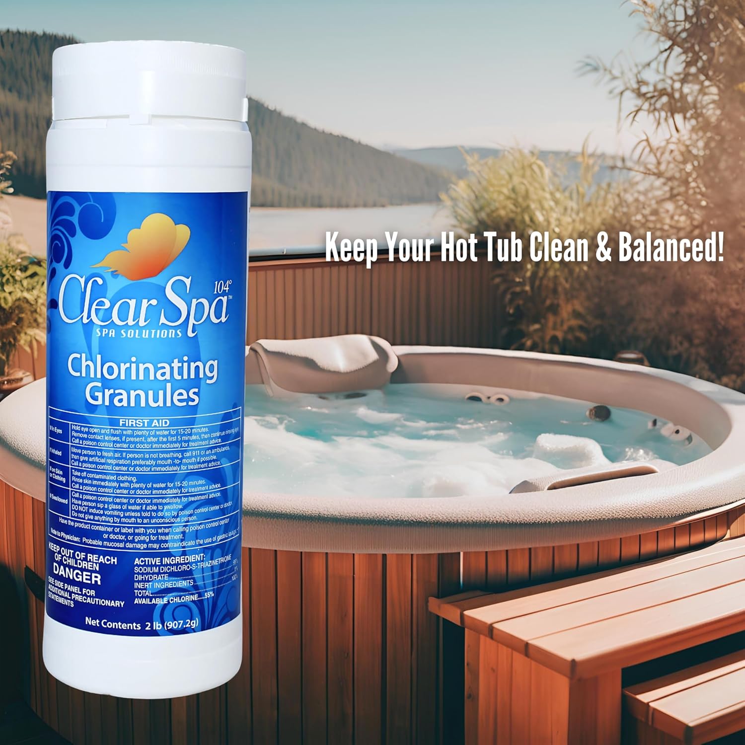 Clear Spa 104° Spa Chlorine Granules for Hot Tub - Hot Tub Chlorinating Granules - Granulated Chlorine for Hot Tub and Spa - Spa & Hot Tub Chemical Controls Bacteria and Algae - 2 Pounds (2)