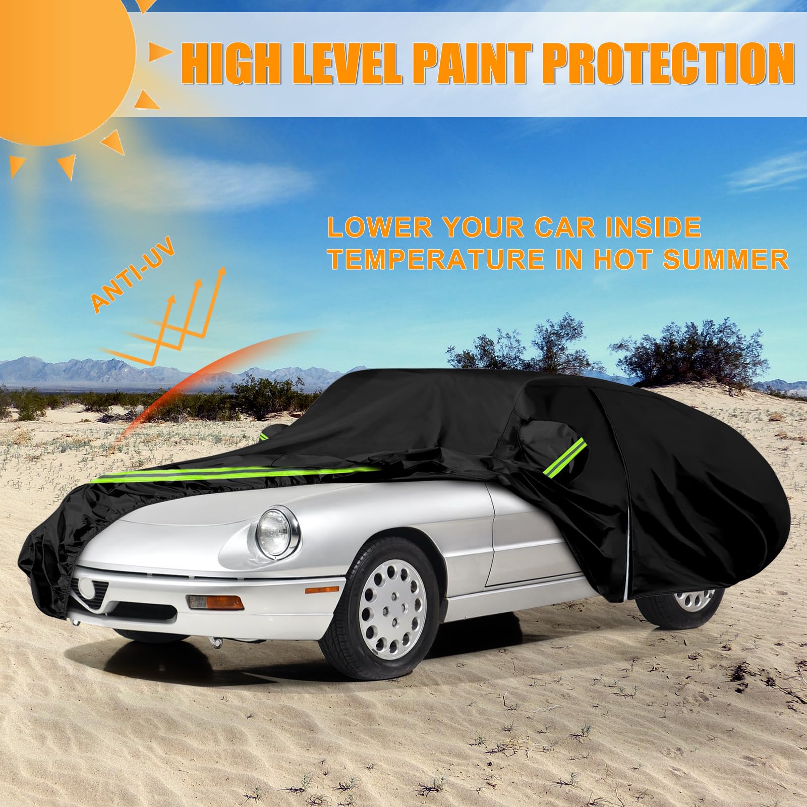 Vollgarage Autoabdeckung Ersatz für Alfa Romeo Spider 1966-1994, Auto Abdeckplane Autogarage Ganzgarage mit Reißverschluss, Allwetter Atmungsaktive Wasserdicht Reflexionsstreifen