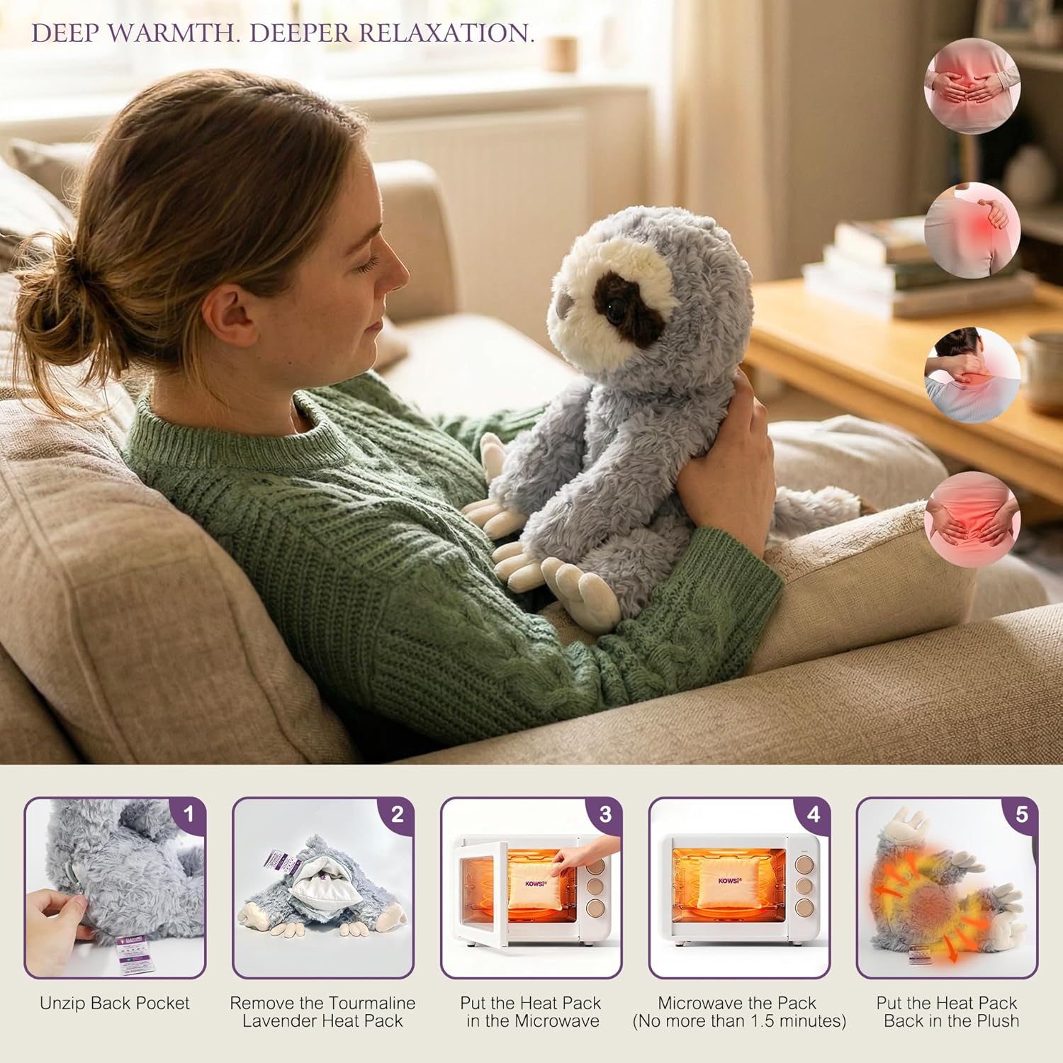 KOWSI® AI Interactive Talking Mindful Sloth Plush – 1.4LB Microwavable Heatable Stuffed Animal with Tourmaline Lavender Heat Pad - 10" Educational STEM Toy to Language Learning Speaking