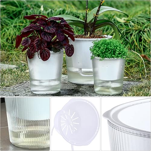 Miniatura 7 de Paquete de 8 macetas y macetas transparentes de riego automático de 4.5 pulgadas para plantas de interior, macetas pequeñas de orquídeas, macetas de