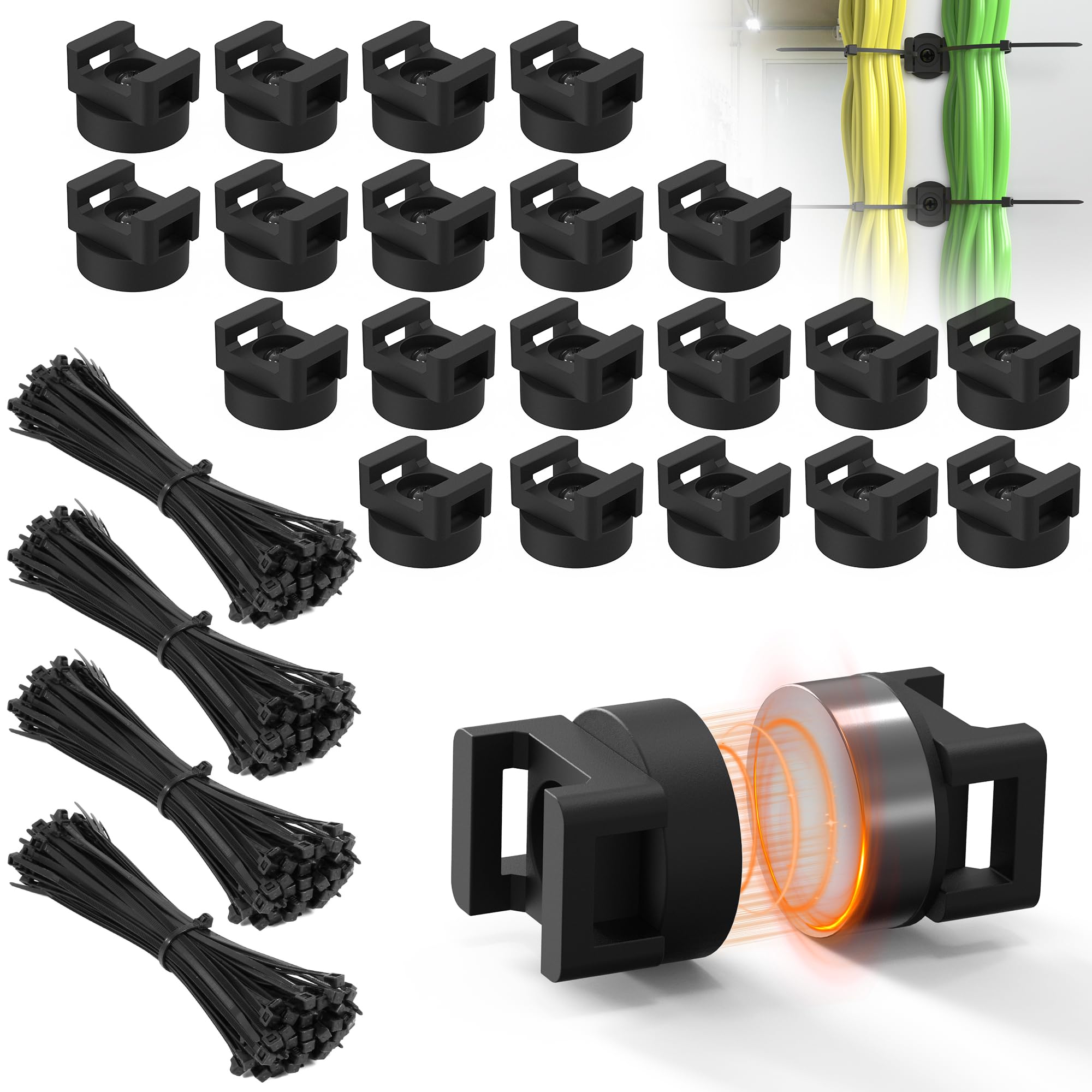 Supporto magnetico con cerniera con 200 fascette in nylon da 11,3 kg, supporto magnetico multiuso per fascette magnetiche, fascette magnetiche impermeabili per la gestione dei cavi elettrici