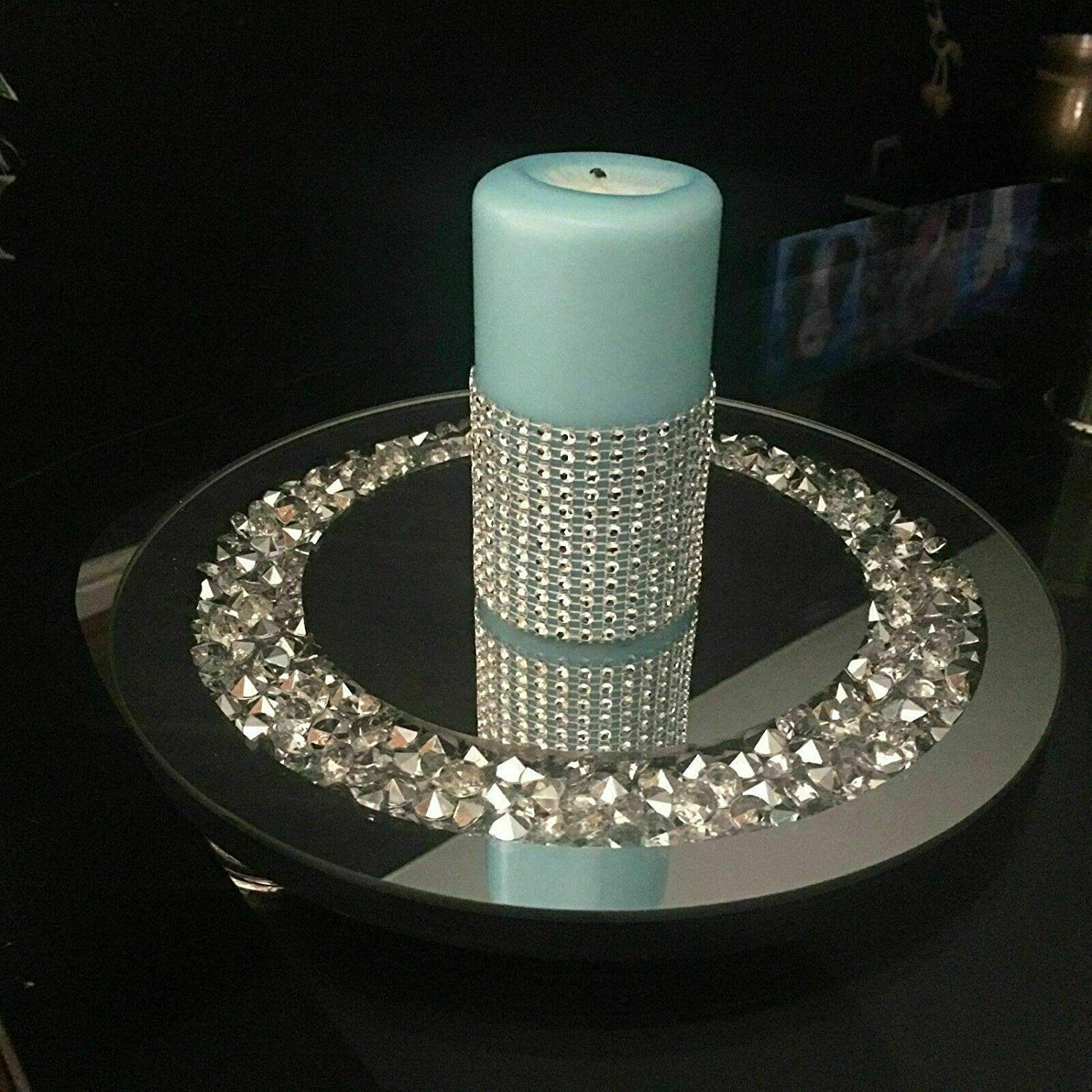 Biznest Silver Diamante Mirrored Crystal Candle Plate- An Elegant Addition 2 X 25Cm
