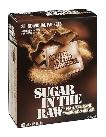 Sugar In The Raw Turbinado Cane Sugar Packets, Non-GMO Project Verified, Vegan and Gluten Free, 25 Packets 4 Oz - 4 Pack
