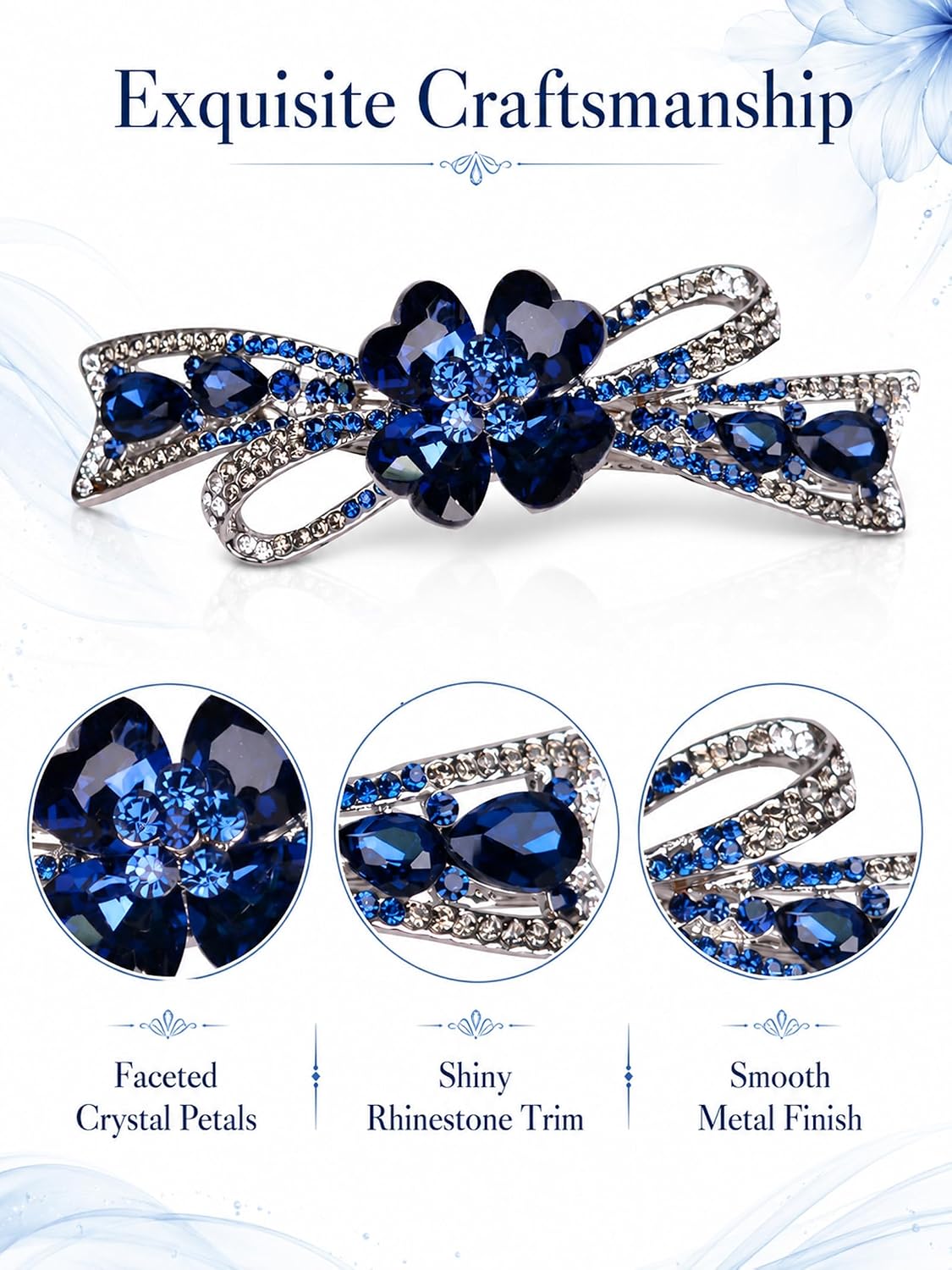 Flower Hairpin Rhinestone Hair Clips Hair Jewelry Barrettes for Women Gifts for Girls Fashion Hair Accessories for Wedding Party(Dark Blue) image 3