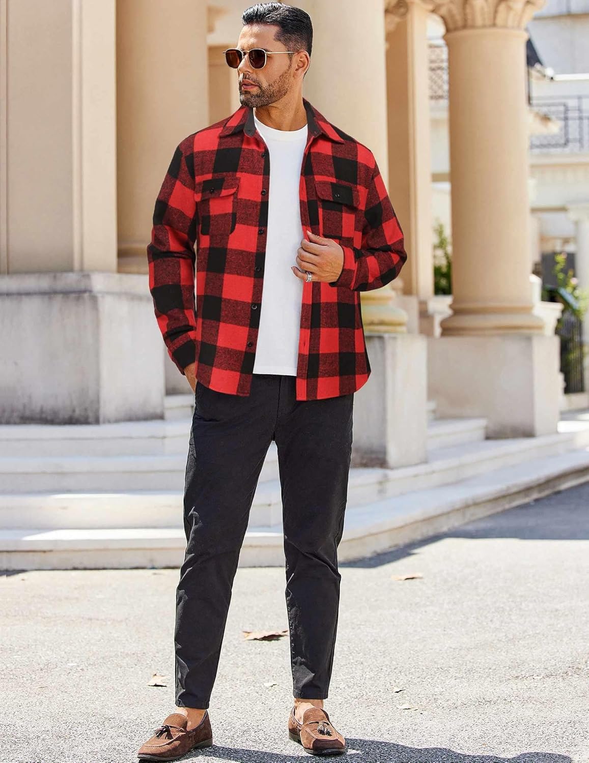 COOFANDY Men's Flannel Shirts Long Sleeve Cotton Plaid Shirt Jacket Casual Button Down Shirt with Pockets - Image 4