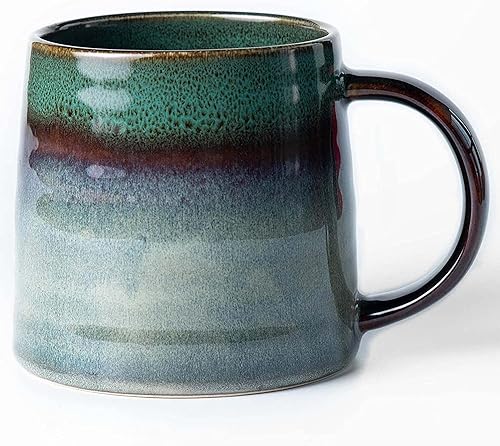 Tazas de café grandes de cerámica, hechas a mano, tazas de té con asa para oficina y hogar, 16 onzas, aptas para lavavajillas y microondas (verde