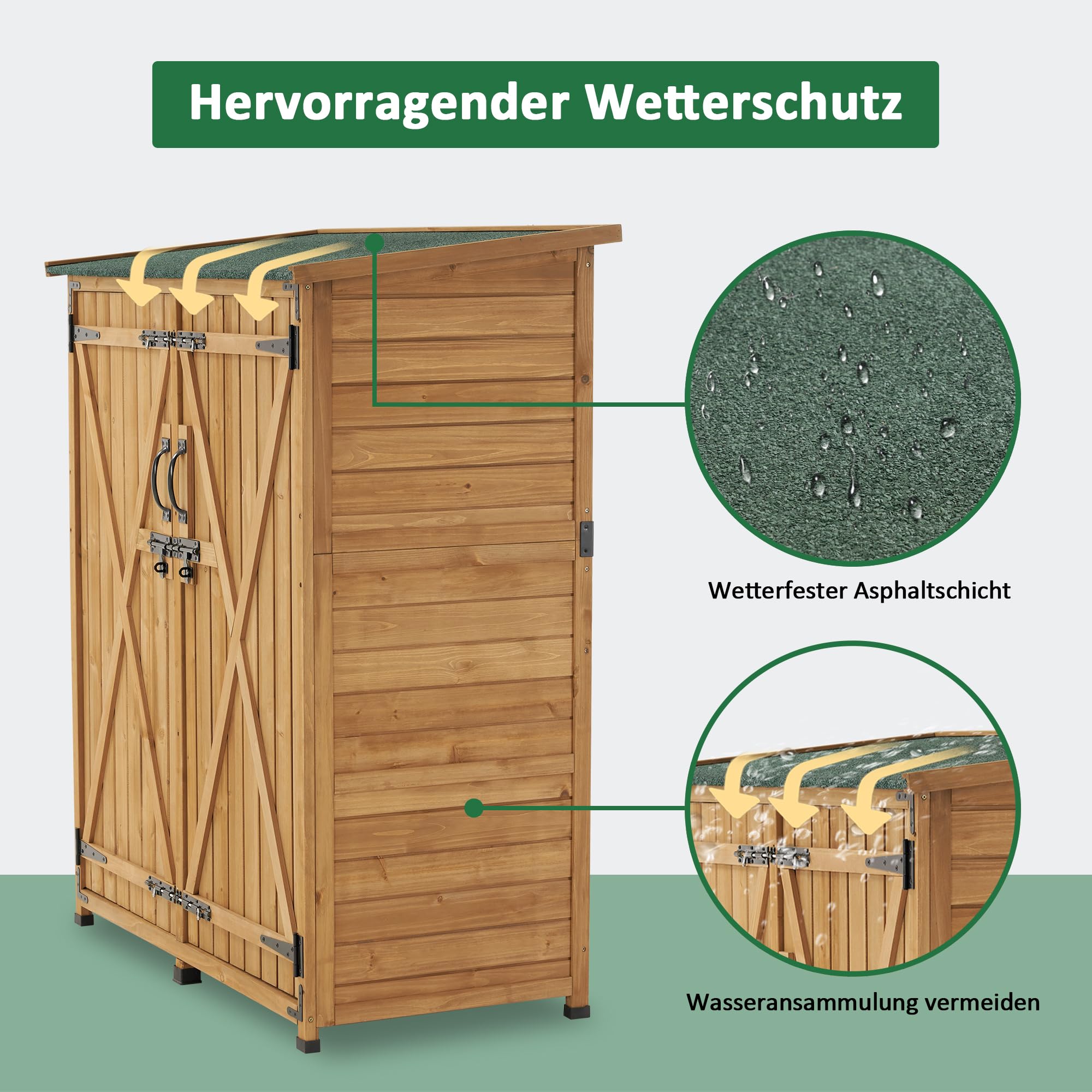 M MCombo Armario de jardín de madera resistente a la intemperie, pequeño cobertizo de jardín exterior caseta de herramientas, para exteriores, balcón y terraza, 122 × 60 × 137 cm, 0707 (Natural)