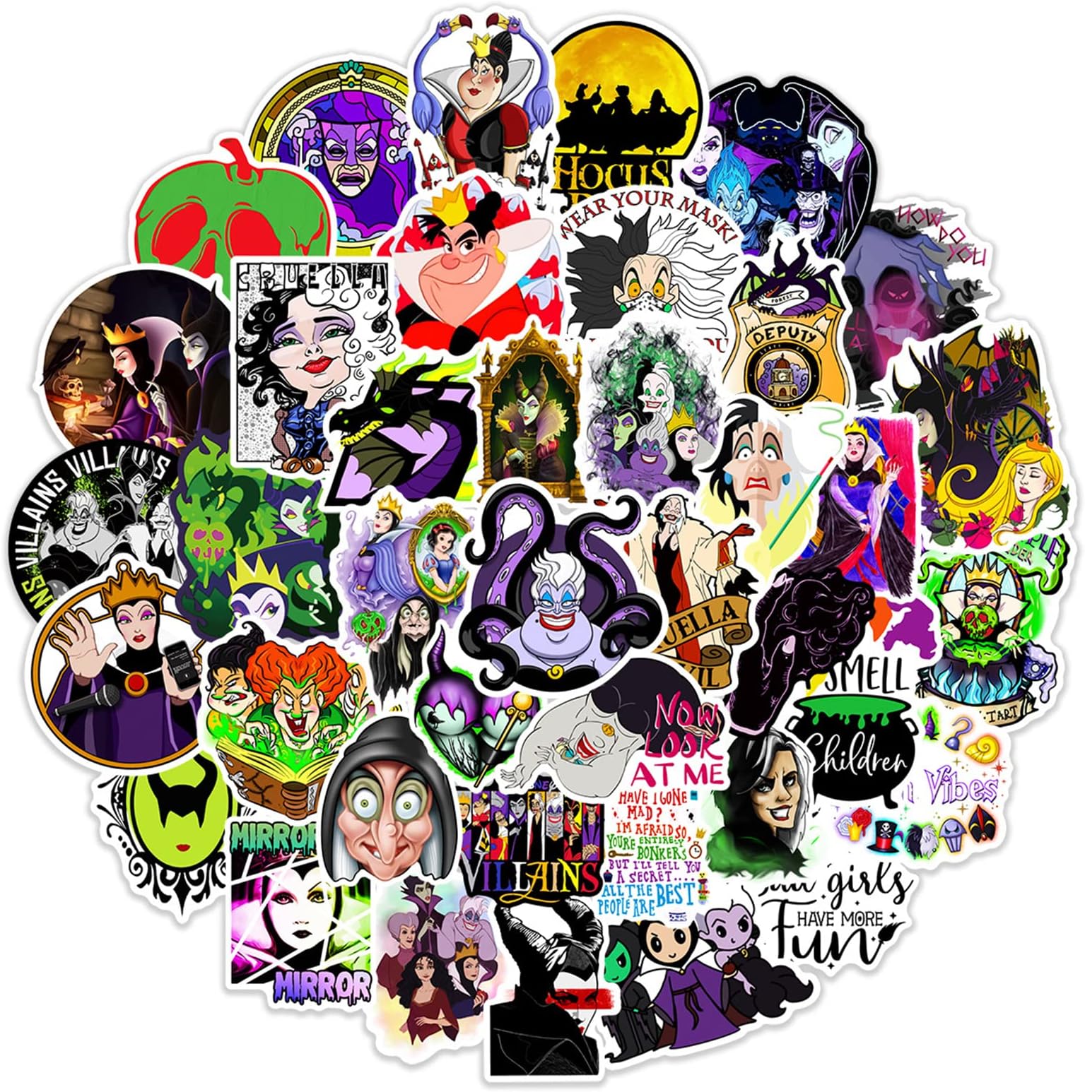 Villain Witch Stickers 50pcs Cartoon Movie Witch Stickers Water Bottle Aesthetic Vinyl Waterproof Laptop Computer Skateboard Bicycle Luggage Guitar Travel Case Bike Decal for Kid Teen Adult (Cartoon