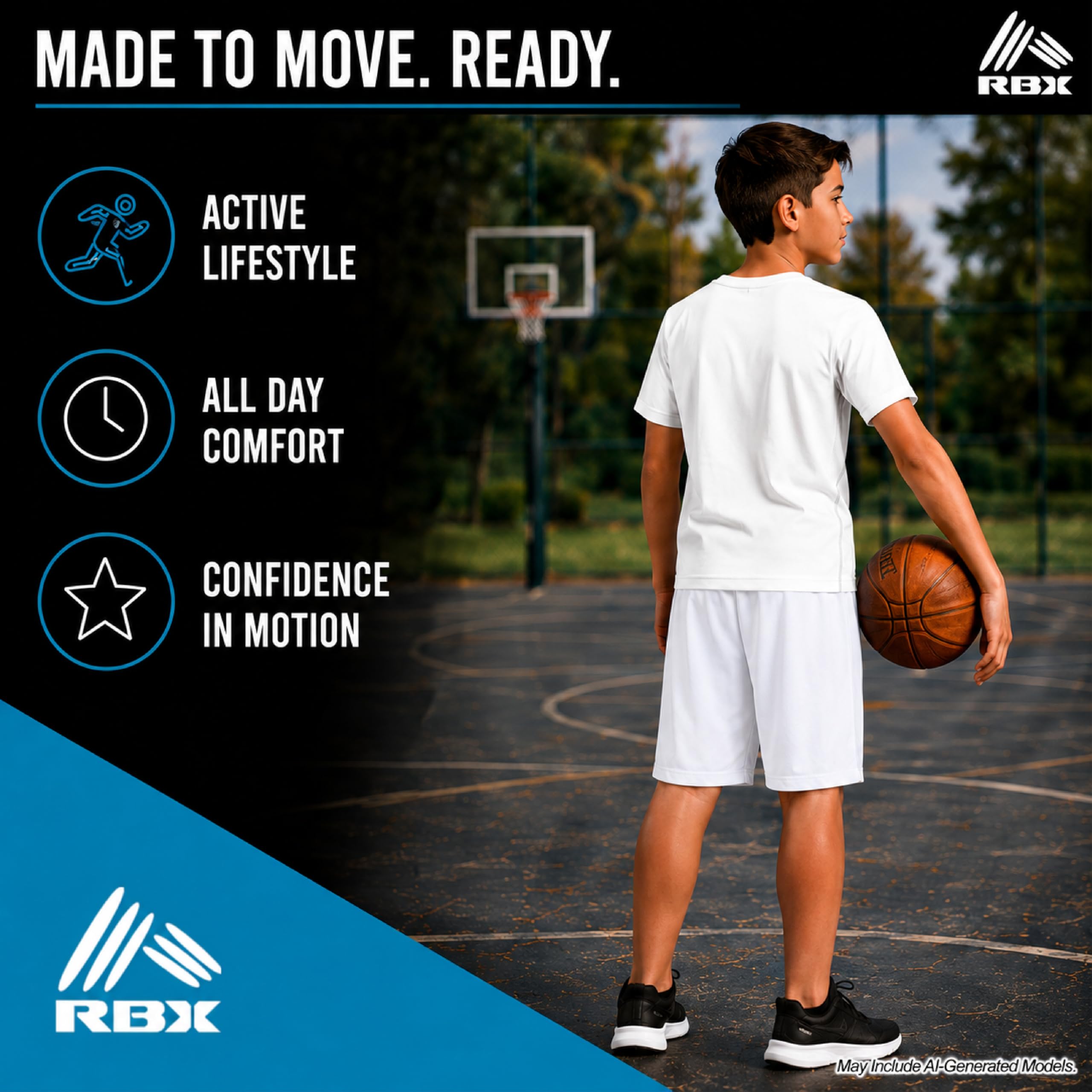 RBX Pantalones cortos deportivos para niños, paquete de 2 pantalones cortos transpirables de forro polar de poliéster con bolsillos, pantalones cortos activos para niños